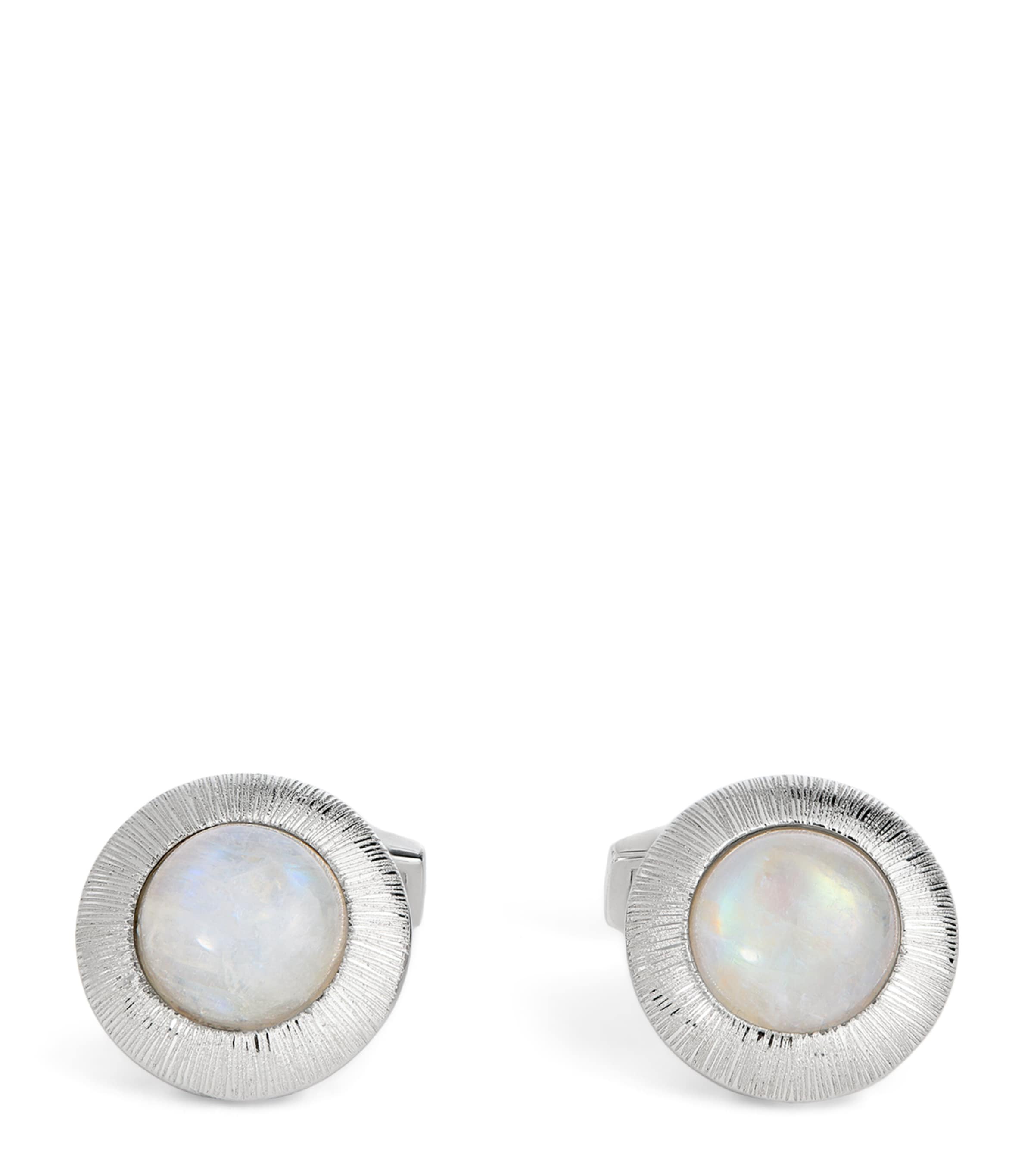 Rhodium-Plated Silver and Moonstone Graffiato Cufflink
