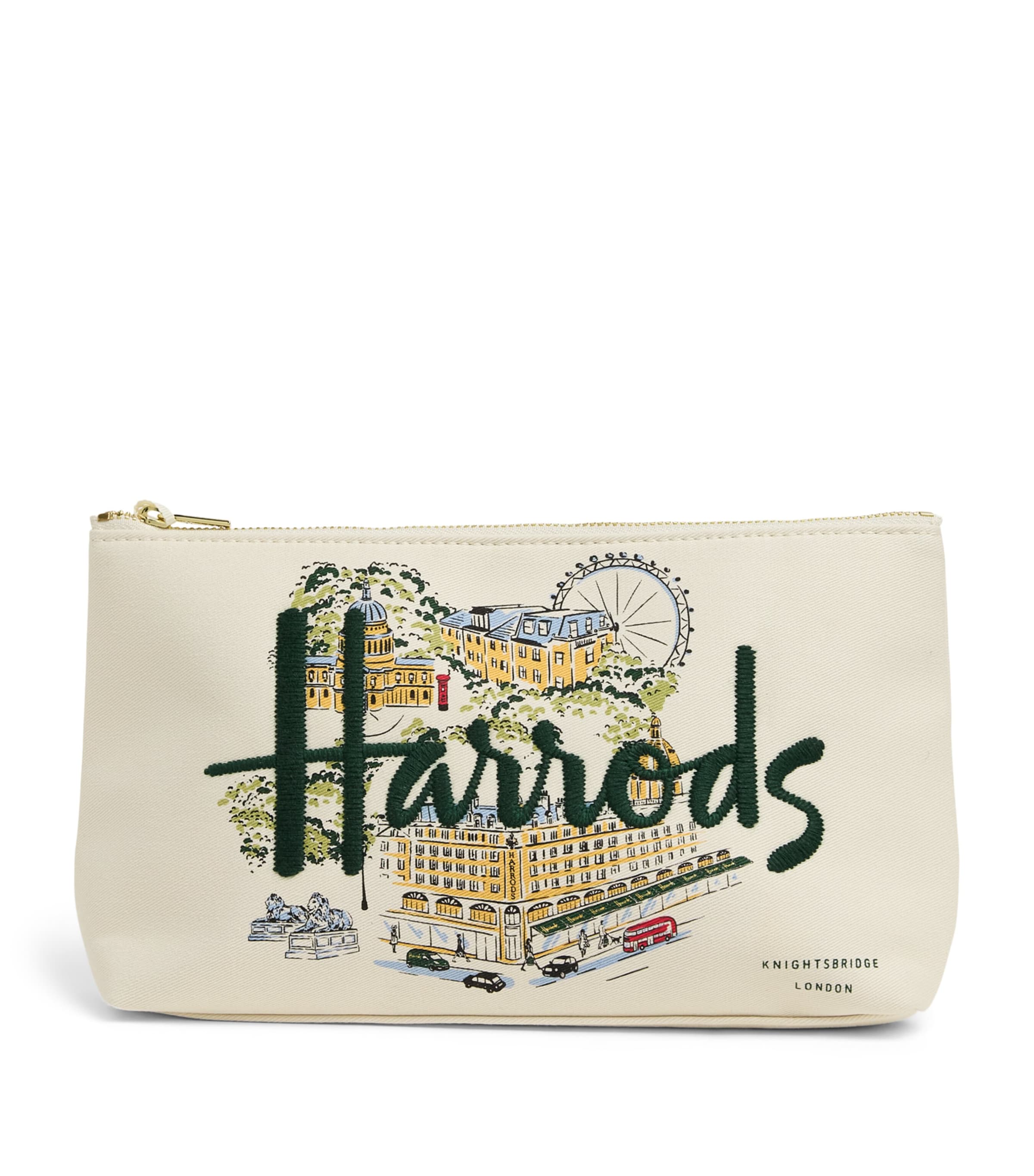 Harrods Medium Canvas City Stories Wash Bag Ivory