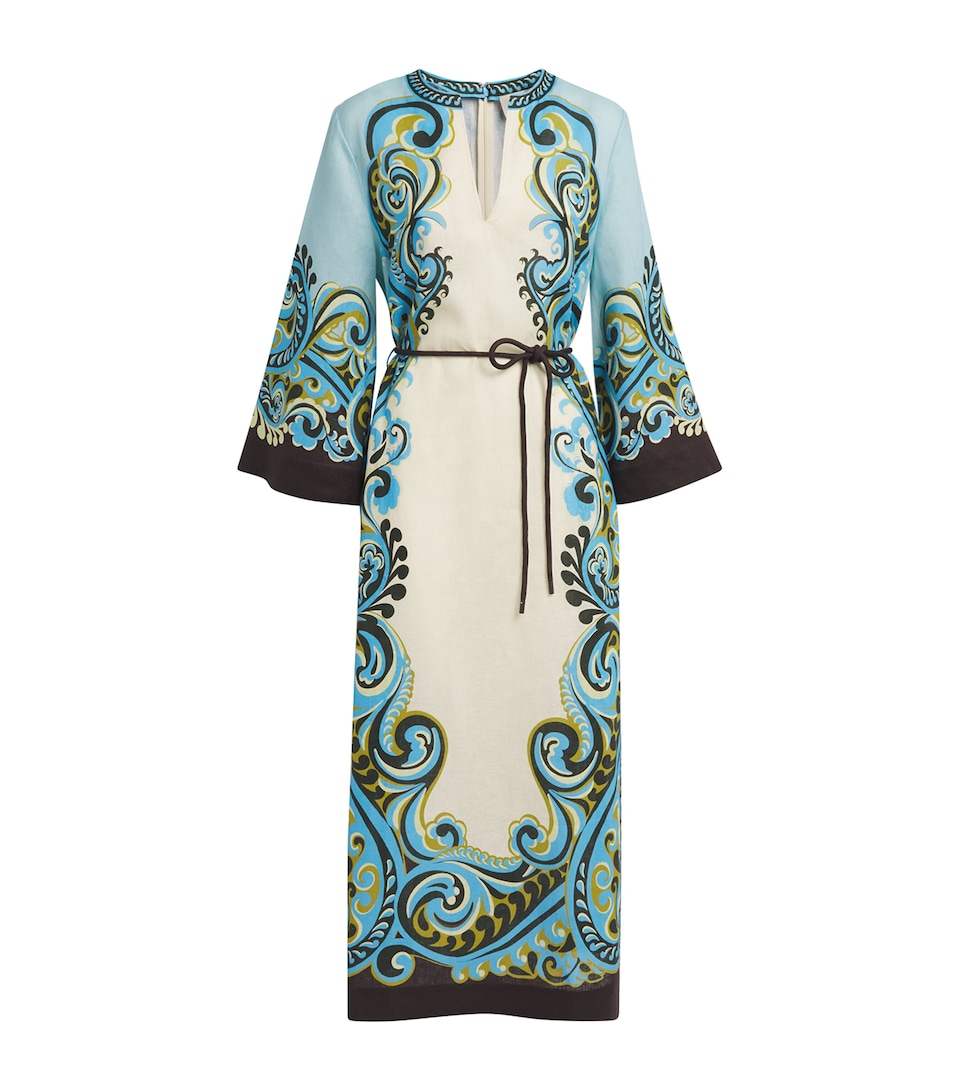 ALEMAIS Womens Linen Printed Natalia Maxi Dress Cream