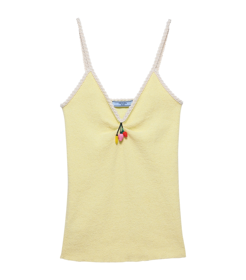 Prada Womens Bouclé Tassel Tank Top Yellow