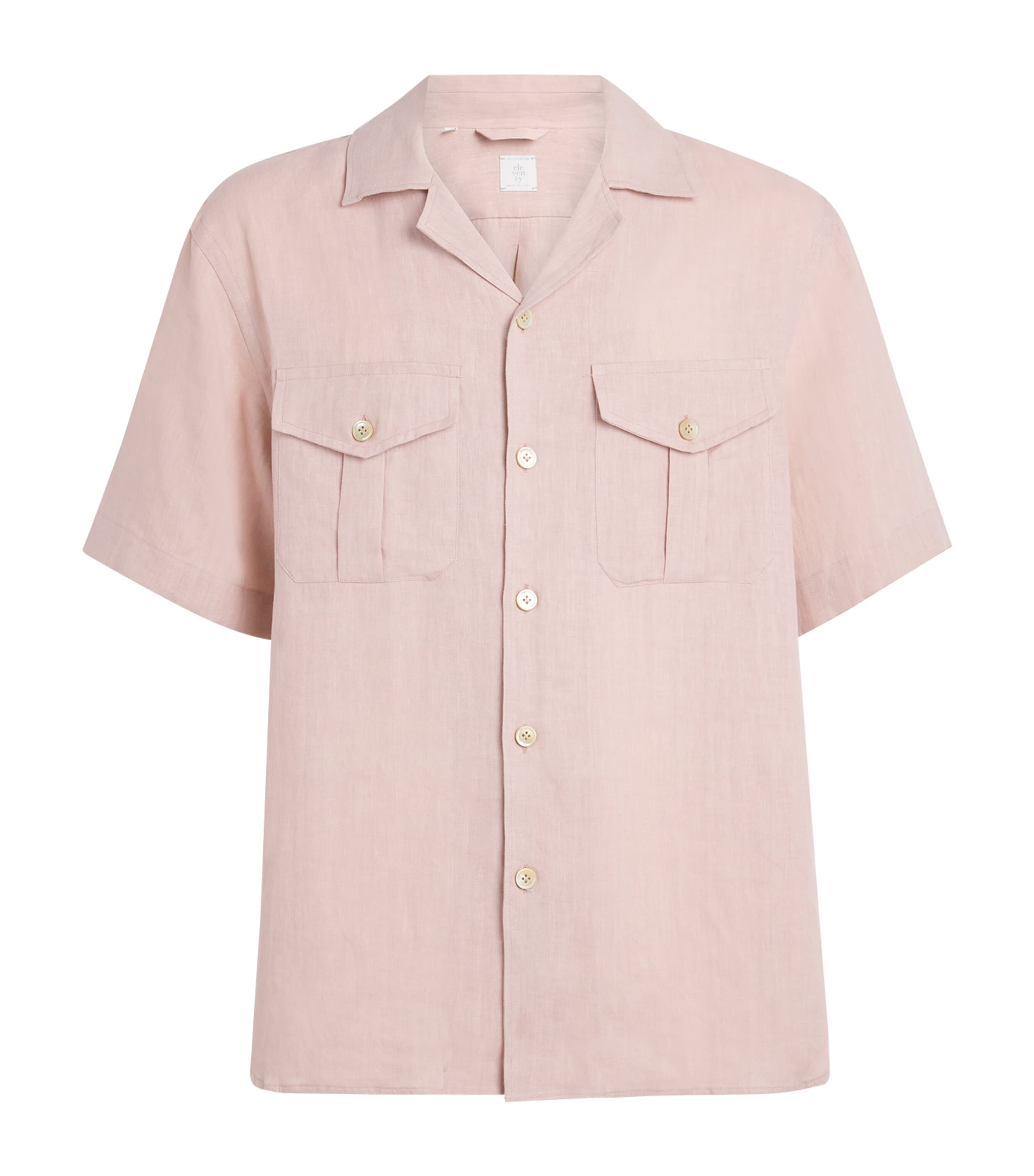 Eleventy Mens Linen Bowling Shirt Cipria