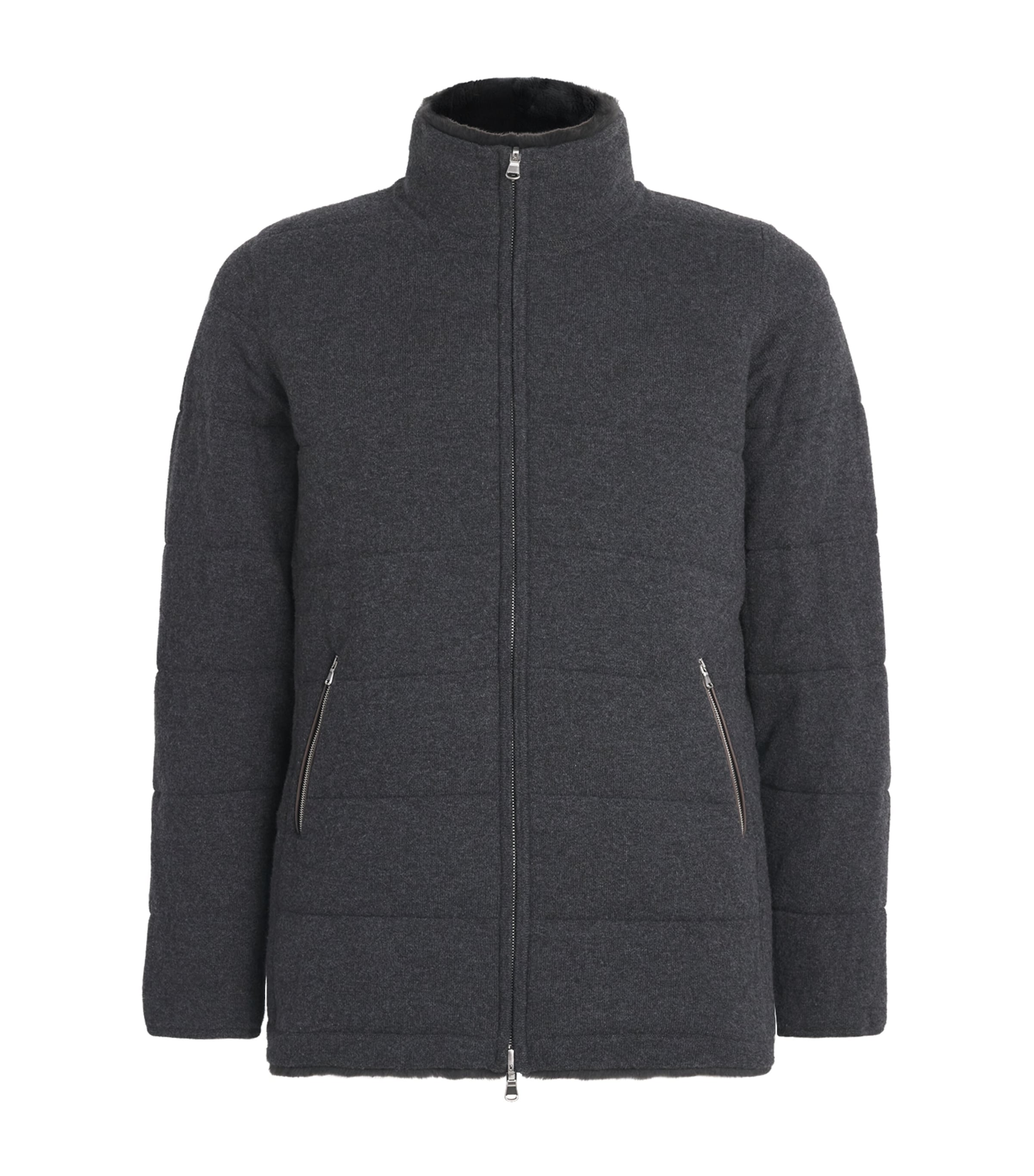 N.Peal Mens Cashmere Fur-Lined Jacket Charcoaldark Grey