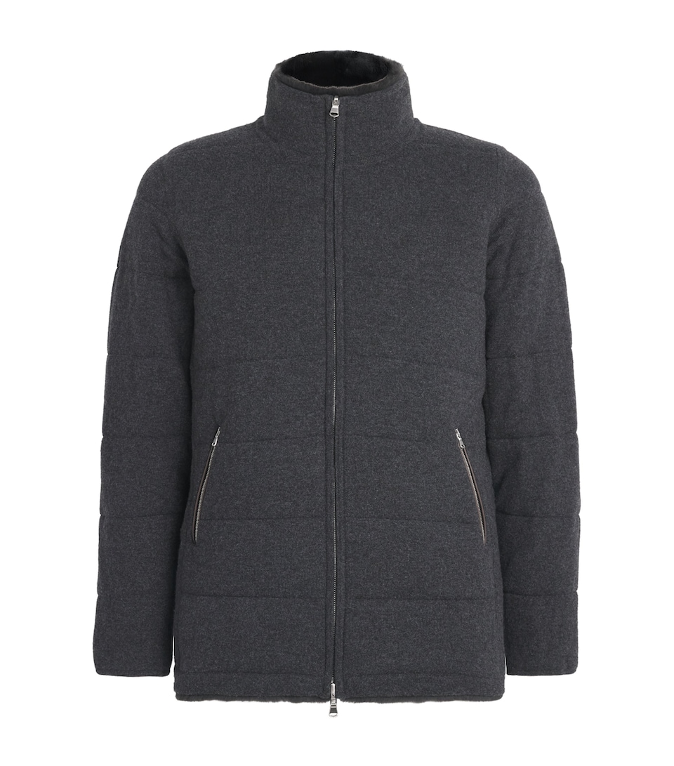 N.Peal Mens Cashmere Fur-Lined Jacket Charcoaldark Grey