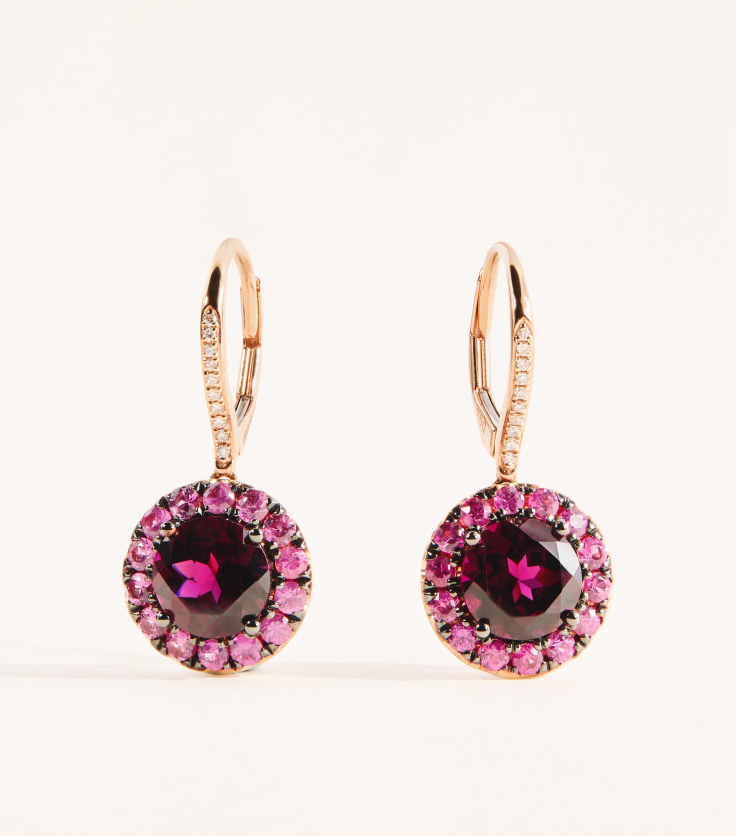 Rosa de la Cruz Rose Gold, Diamond, Garnet and Sapphire Gem Earrings Rose Gold