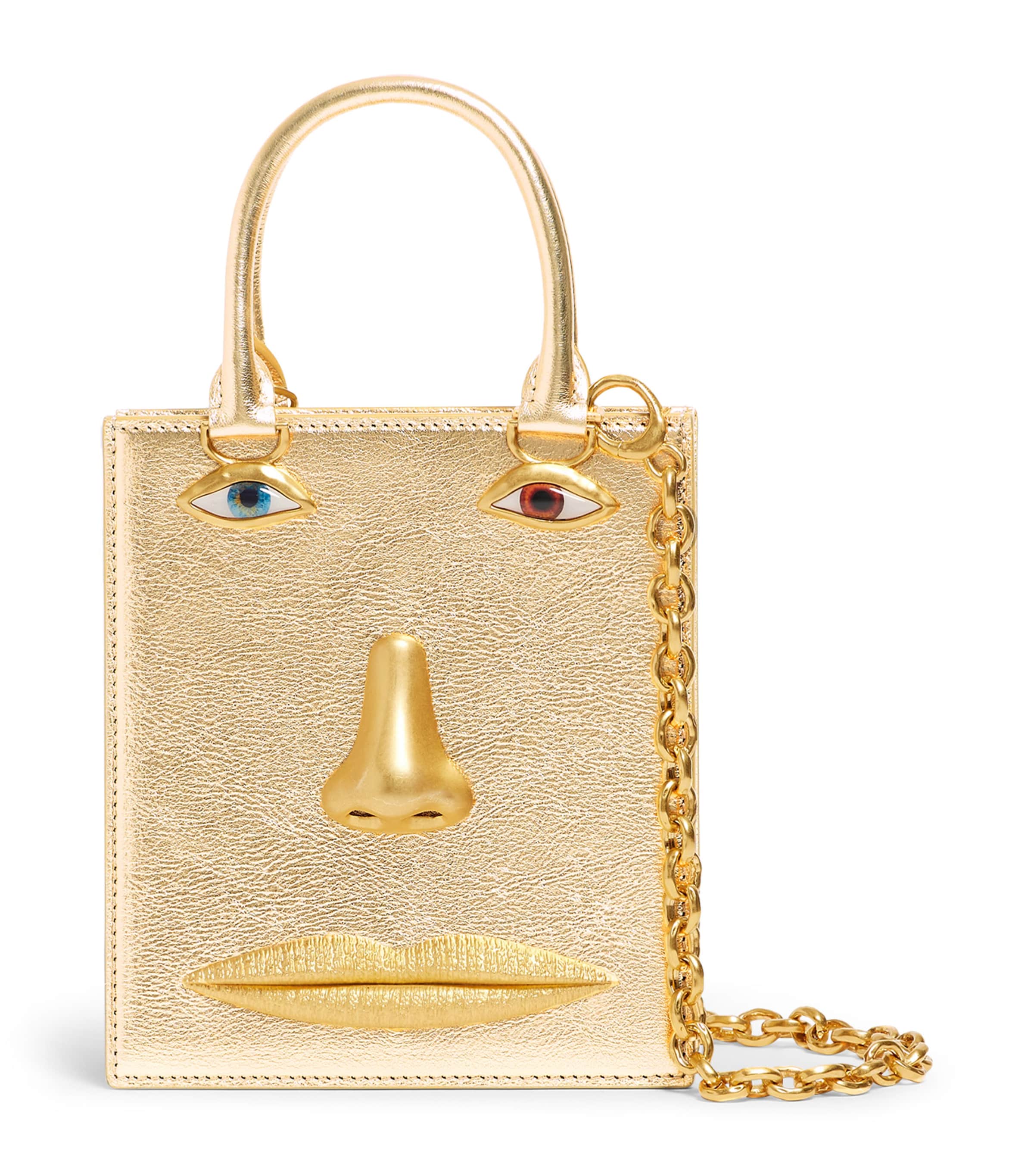 Schiaparelli Mini Metallic Leather Face Top-Handle Bag Gold