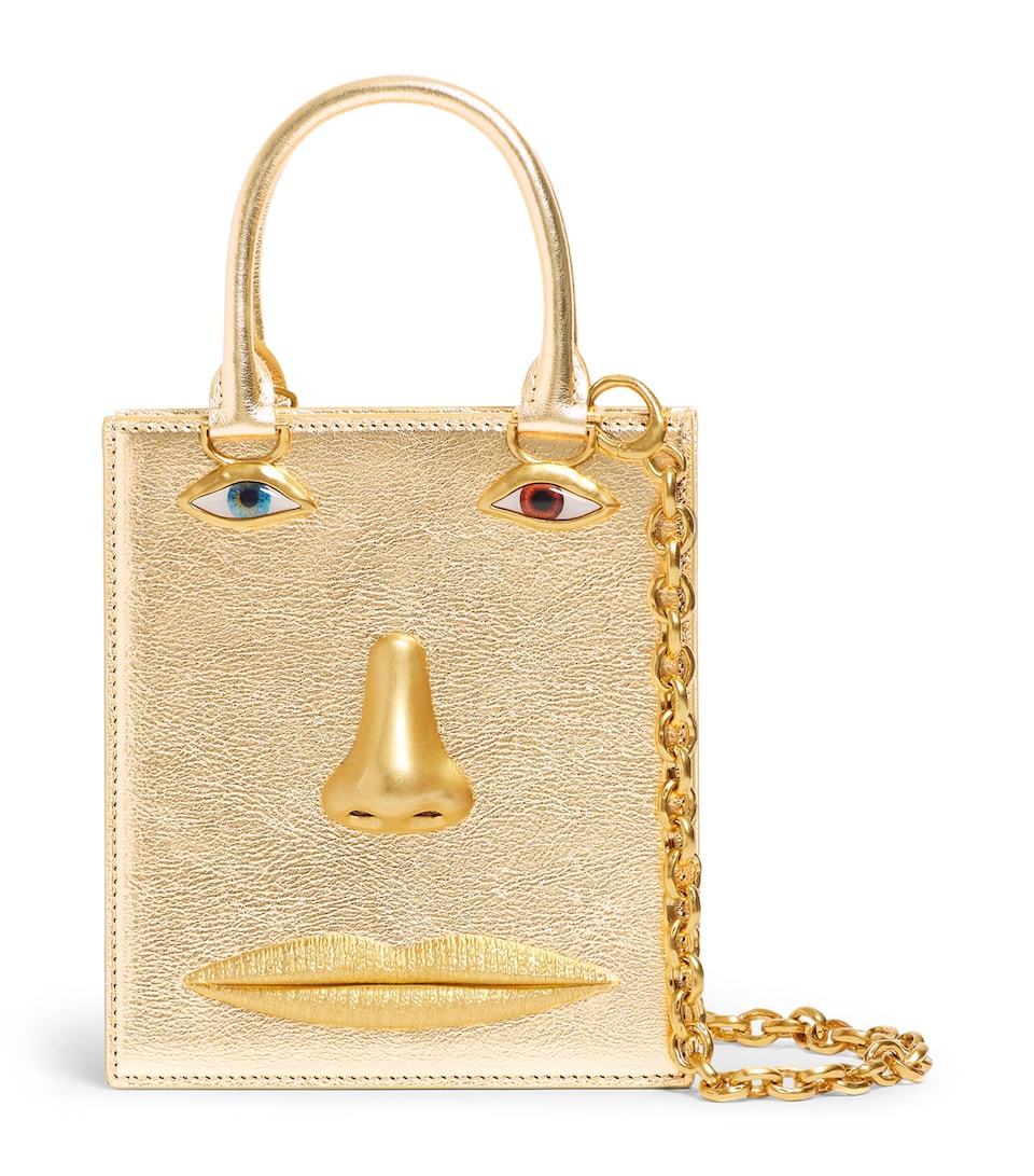 Schiaparelli Mini Metallic Leather Face Top-Handle Bag Gold