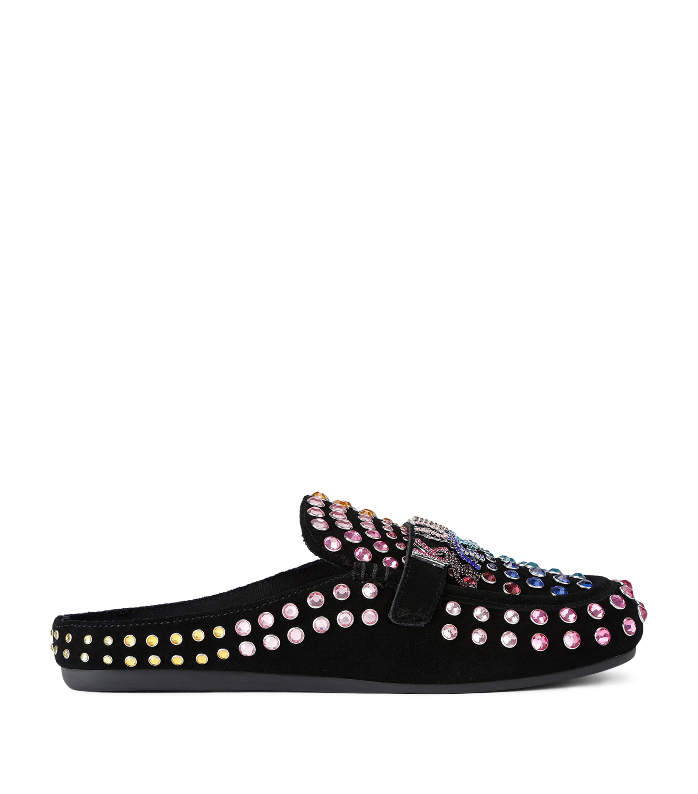 Suede Crystal-Embellished Slippers