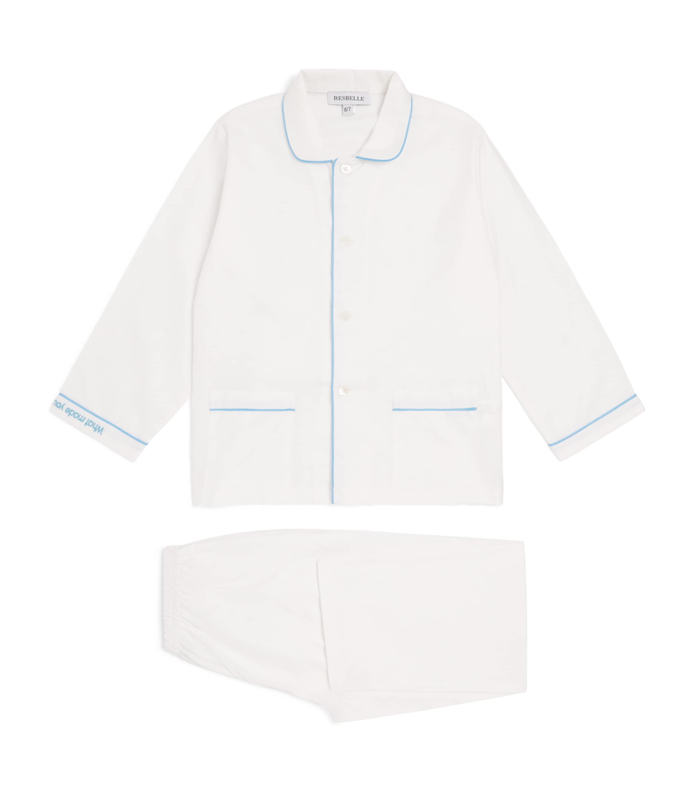 Resbelle Cotton Jupiter Journey Pyjama Set (2-11 Years) White W/blue Piping