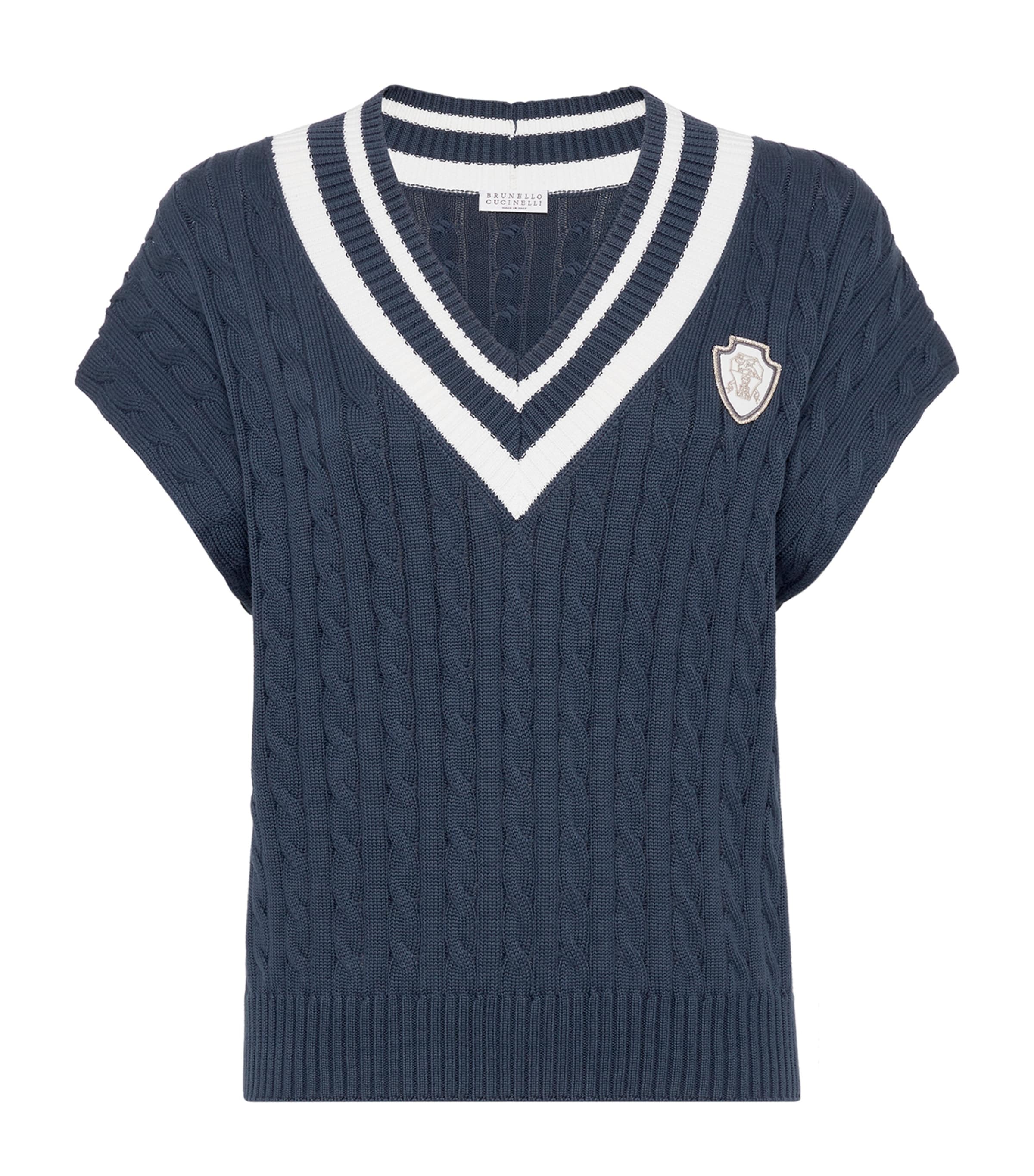 Brunello Cucinelli Womens Cotton Cable-Knit Sweater Vest