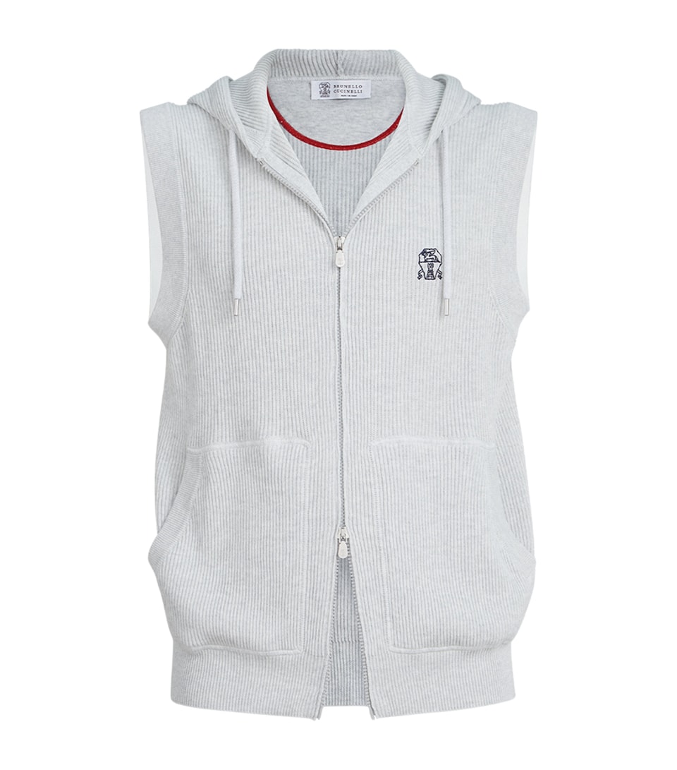 Cotton Rib-Knit Sleeveless Hoodie