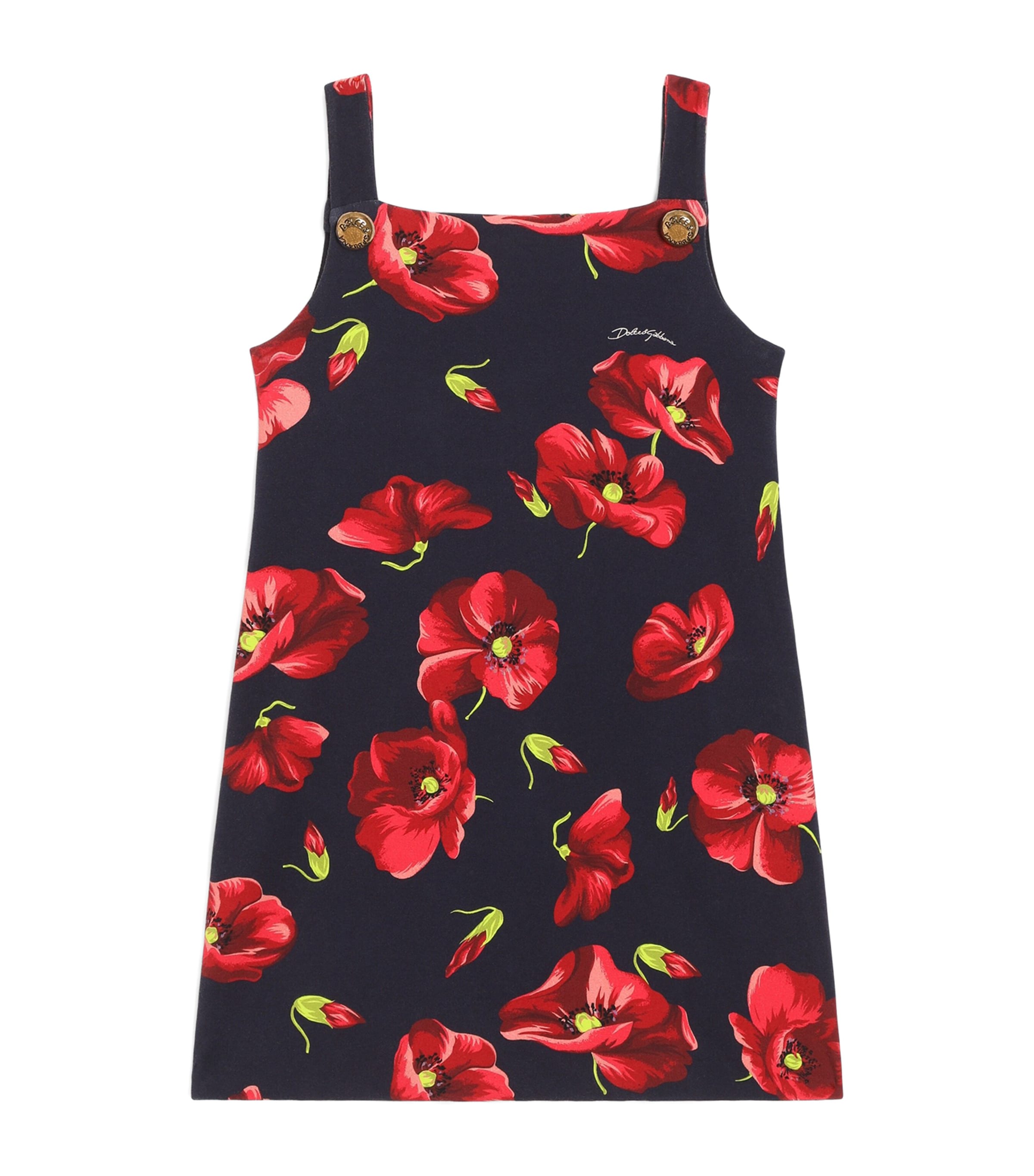 Dolce&Gabbana Kids Stretch-Cotton Floral Dress (8-12+ Years) Papavero Dist