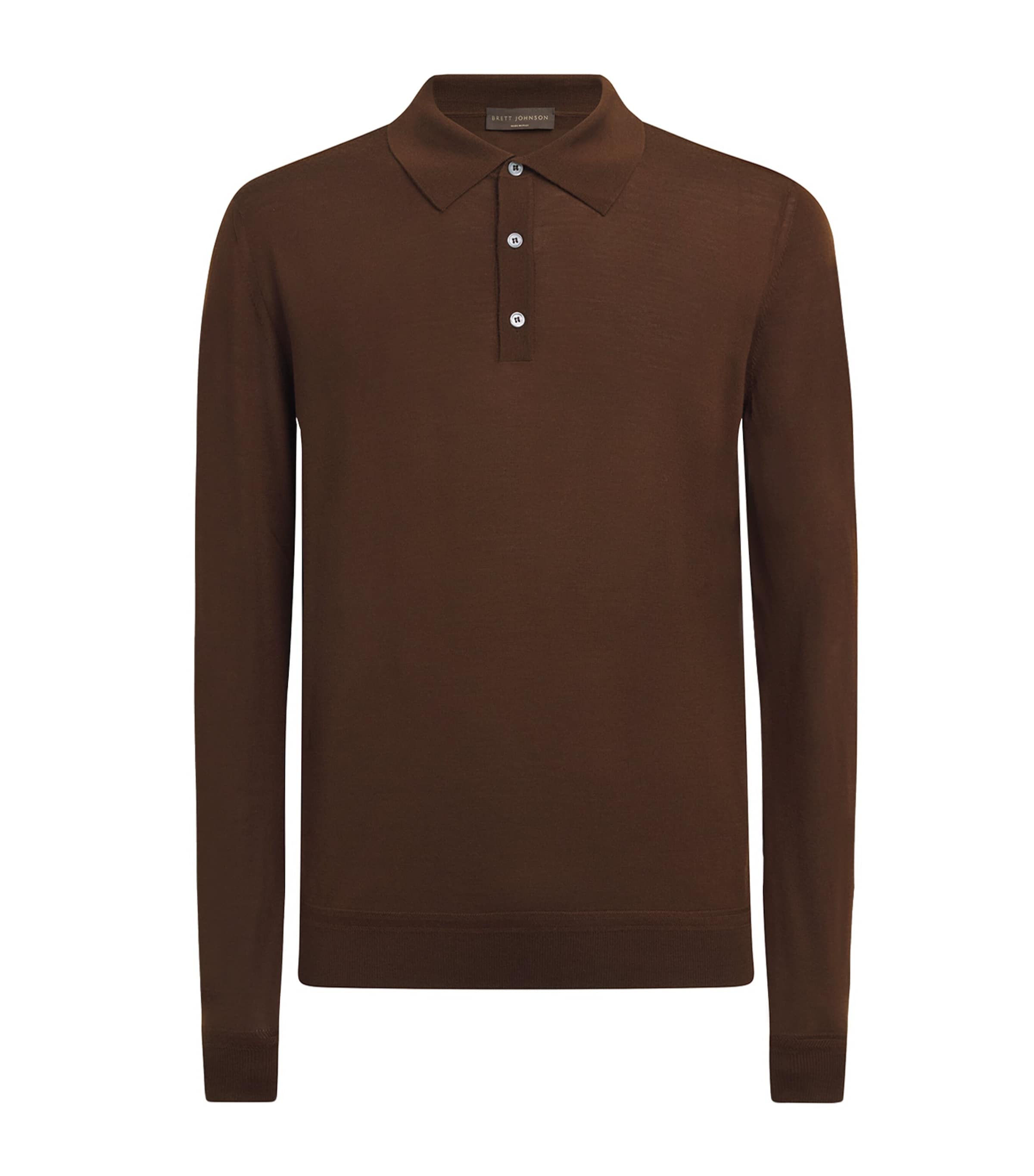 Brett Johnson Mens Virgin Wool Long-Sleeve Polo Shirt Chestnut