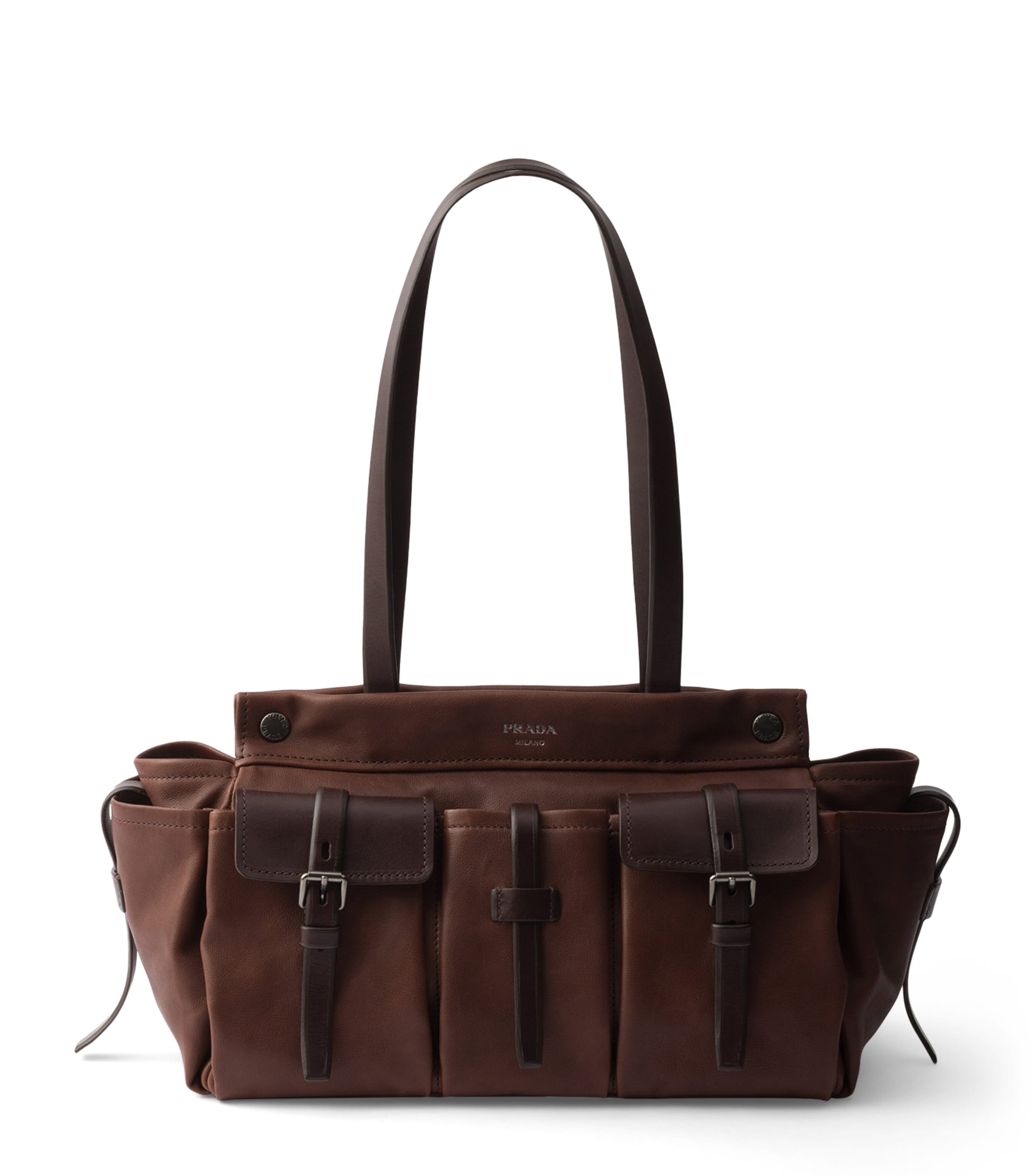 Prada Large Buffalo Leather Route Tote Bag Brown