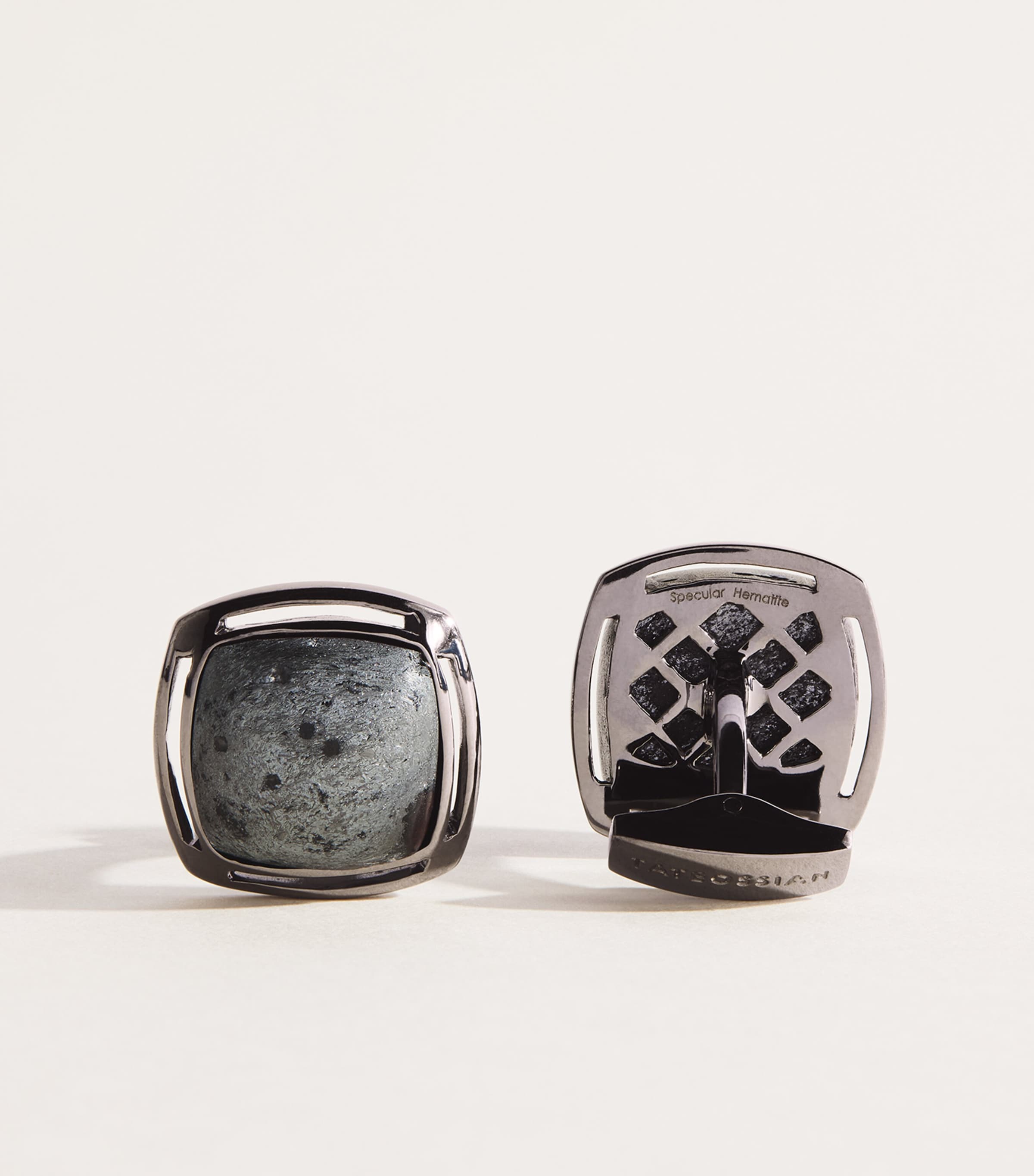 Tateossian Sterling Silver and Hematite Cushion Cufflinks Grey