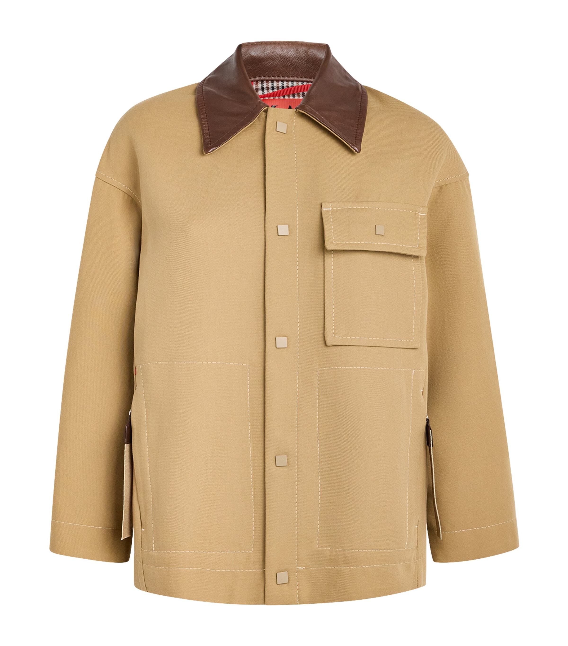 MAX&Co. Womens Water-Resistant Leather-Trim Jacket Camel