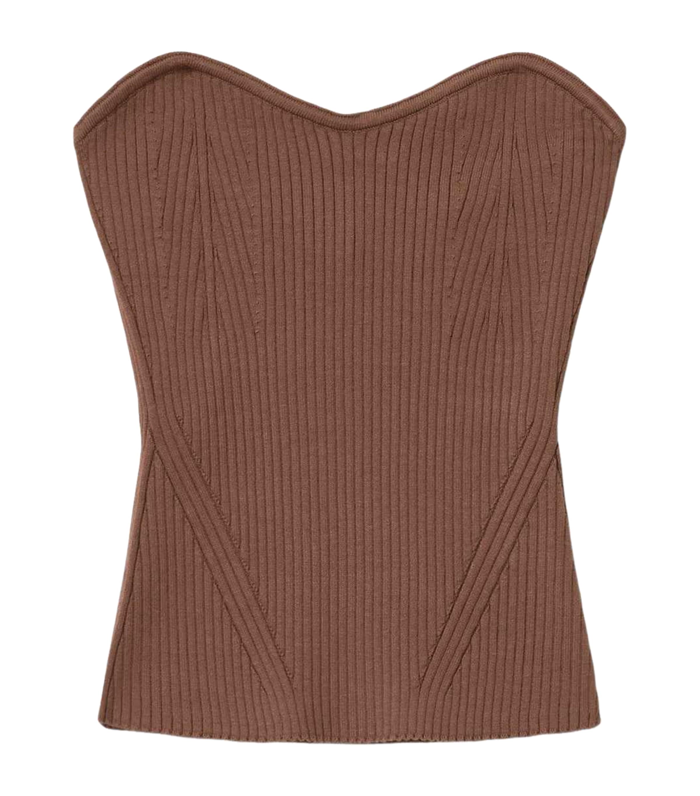 AllSaints Womens Knitted Cruz Strapless Top Penny Brown