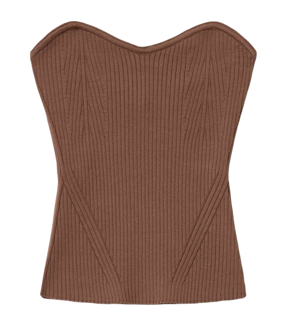 AllSaints Womens Knitted Cruz Strapless Top Penny Brown