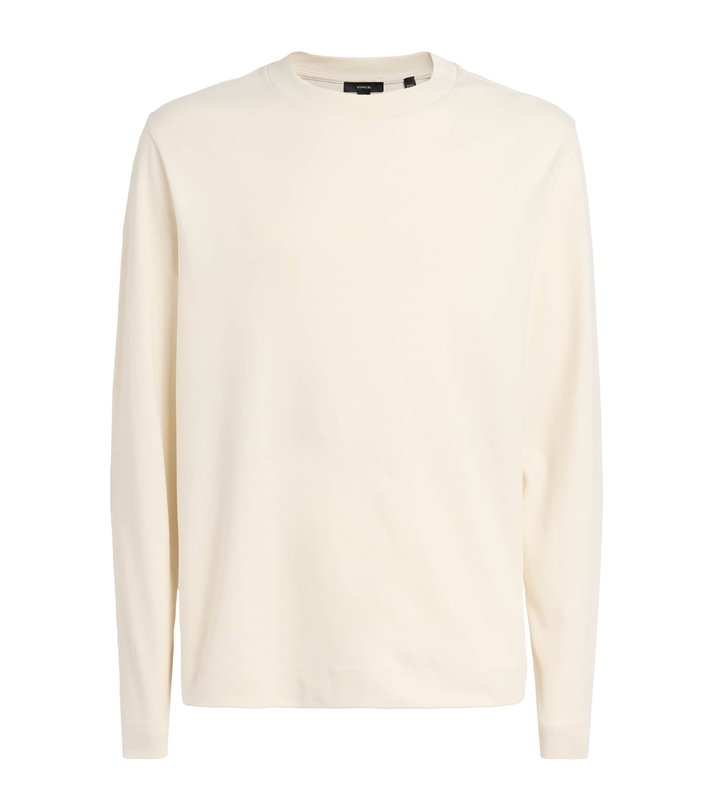 Vince Mens Cotton Peached Long-Sleeve T-Shirt Bone