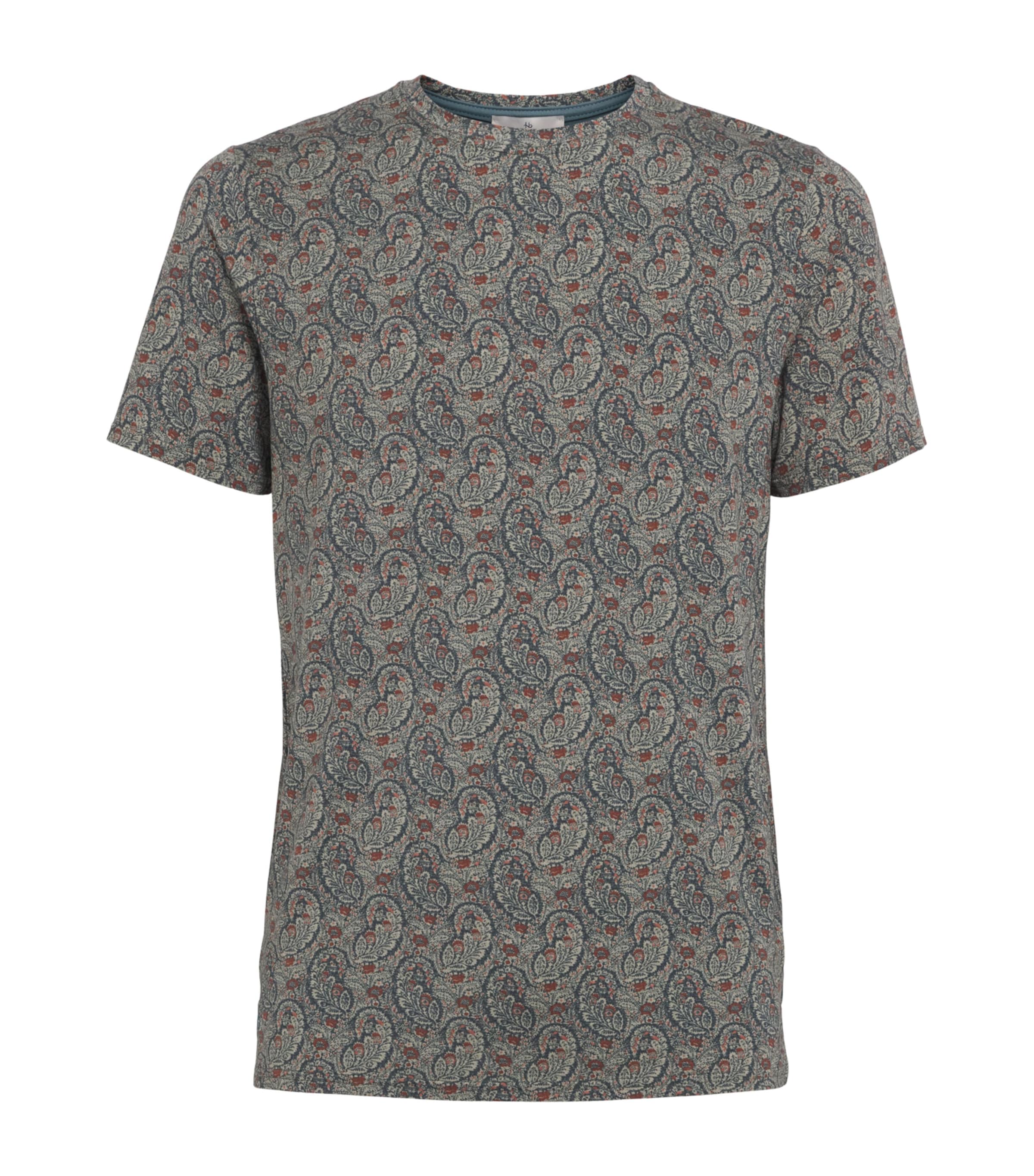 Homebody Mens Stretch-Modal Paisley Print Lounge T-Shirt Neem