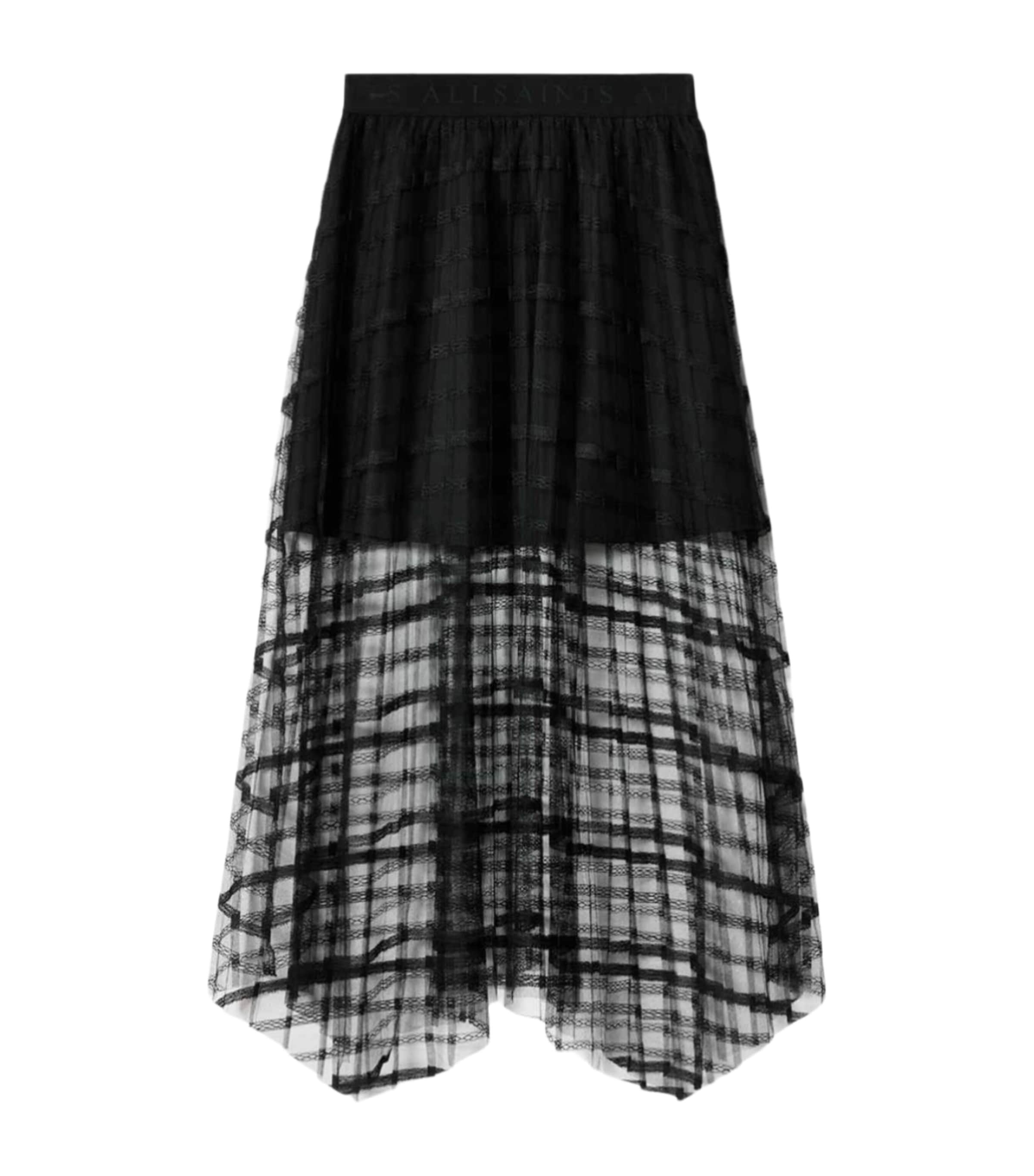 AllSaints Womens Sheer Overlay Celia Midi Skirt Black