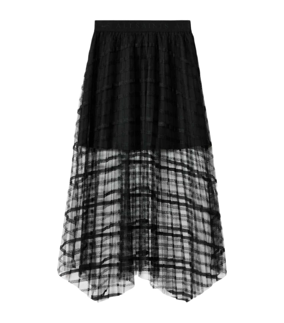 AllSaints Womens Sheer Overlay Celia Midi Skirt Black