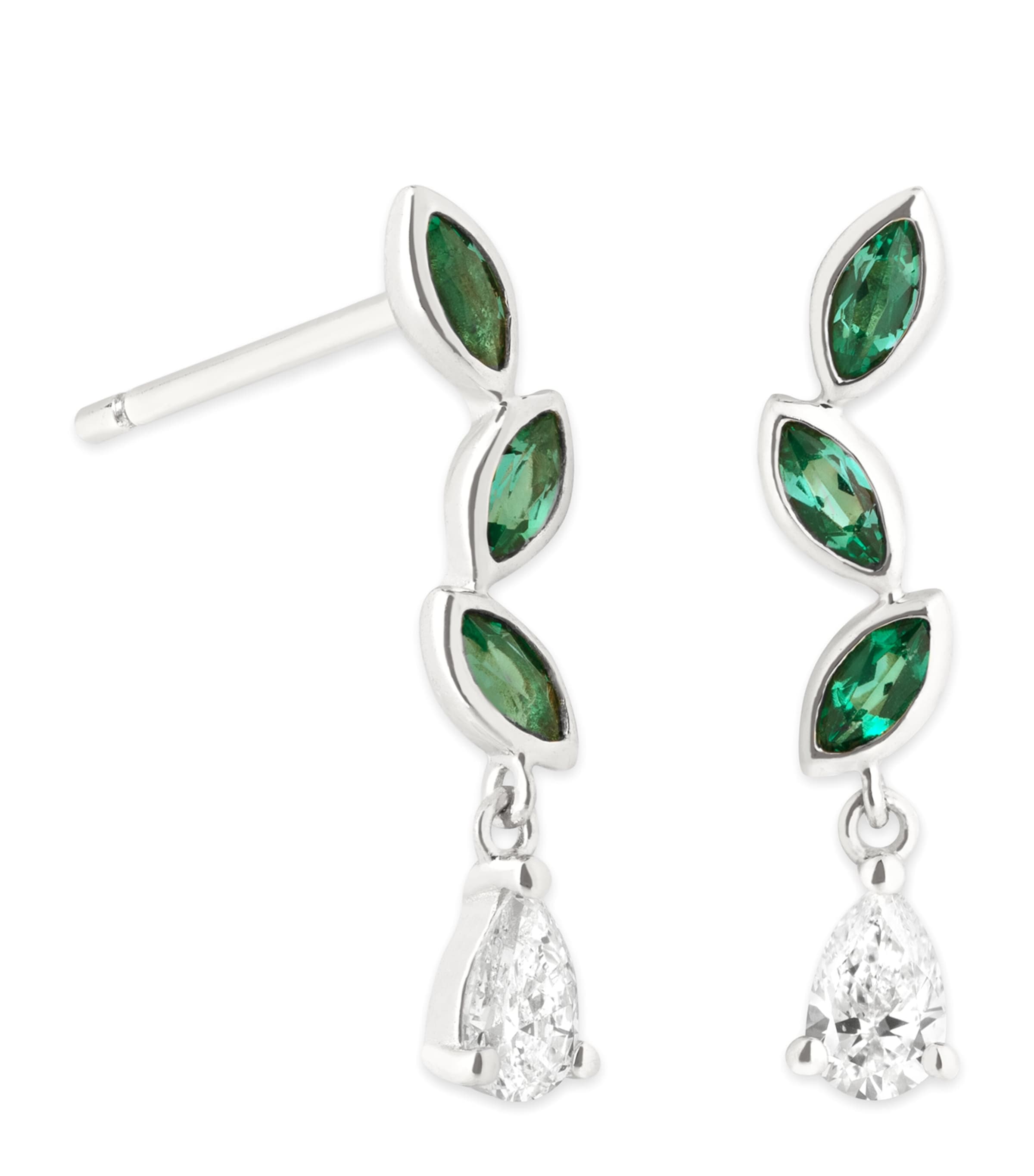 White Gold, Diamond and Emerald Marquise Earrings