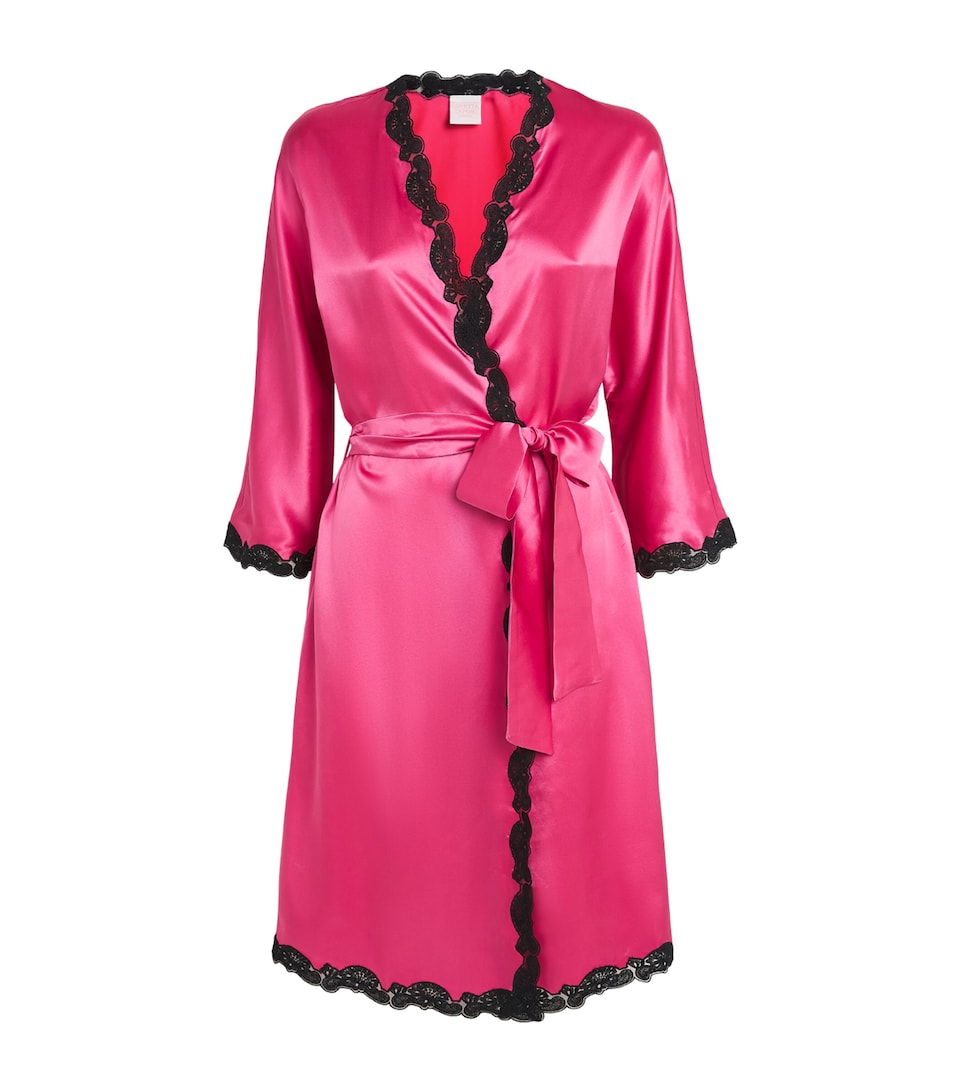 Loretta Caponi Womens Silk Corbezzollo Short Robe Fuchsia