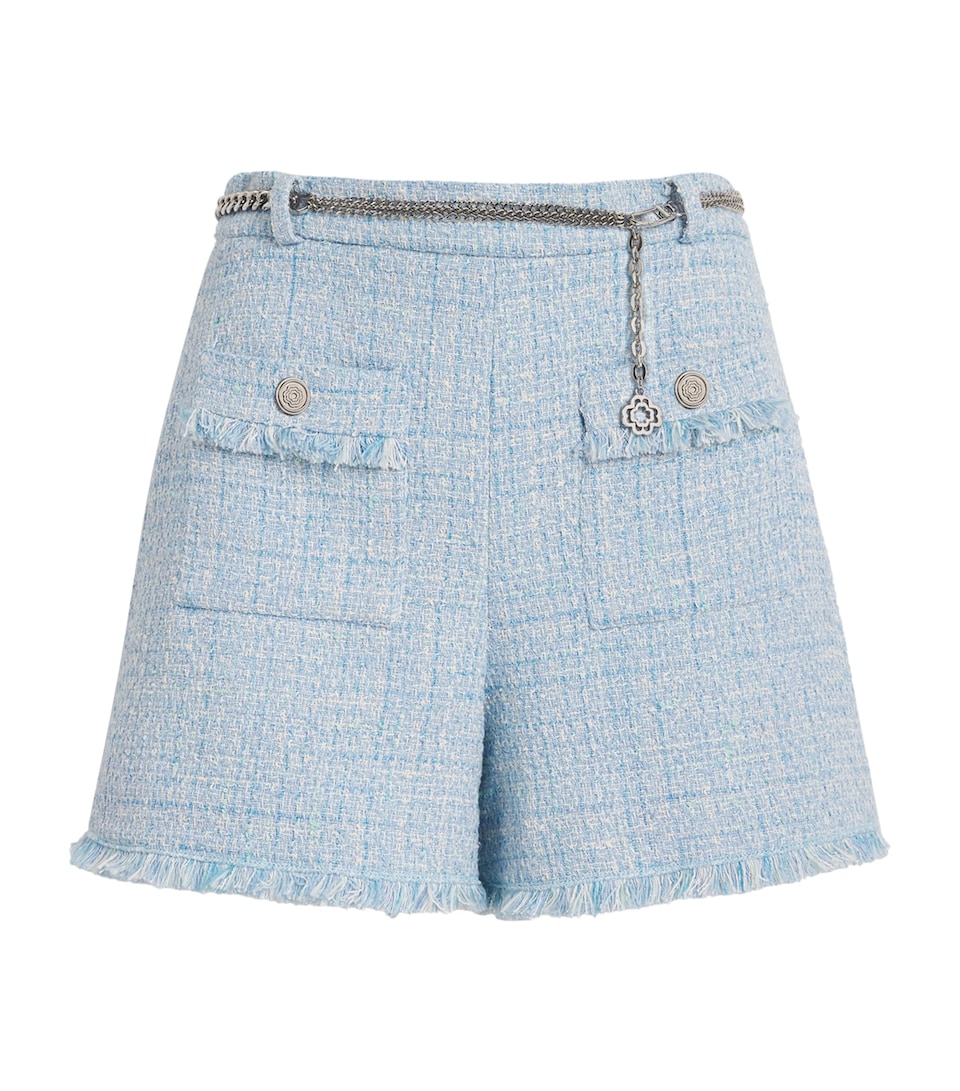 Cotton-Blend Belted Tweed Shorts