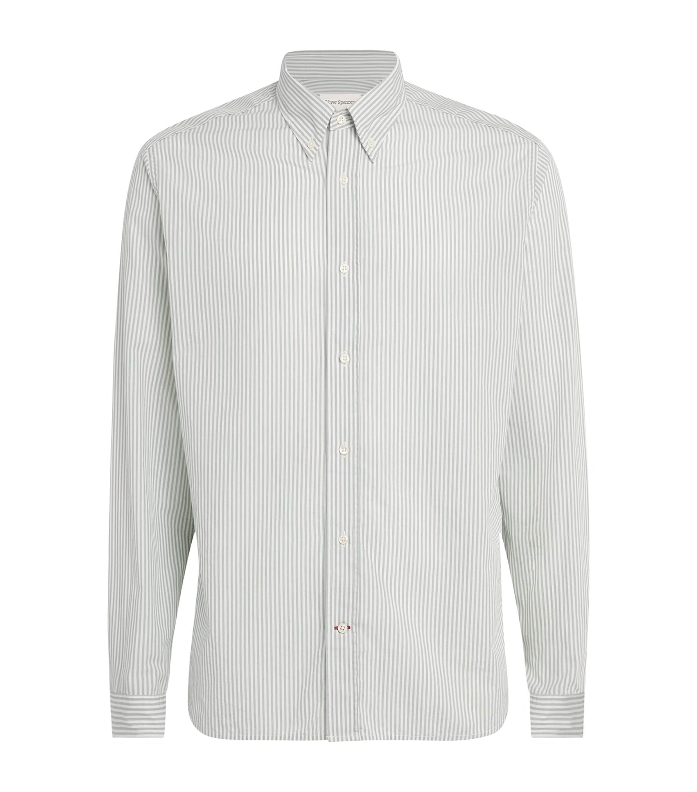 Oliver Spencer Mens Cotton Stripe Brook Shirt Green