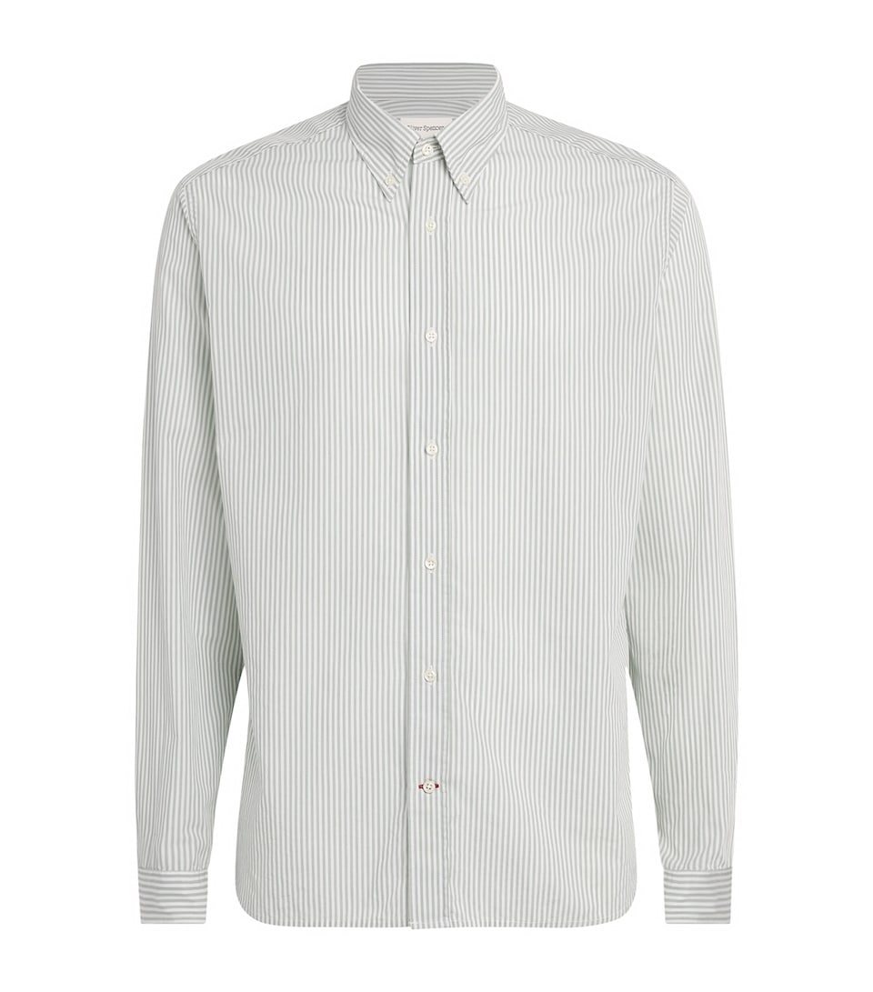 Oliver Spencer Mens Cotton Stripe Brook Shirt Green