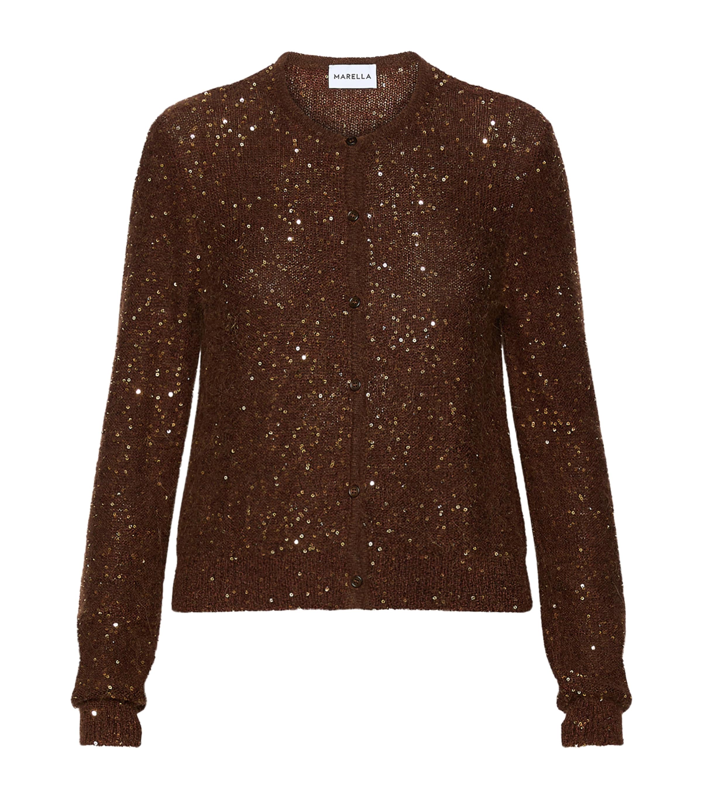 Marella Womens Sequin-Embellished Cardigan Brown