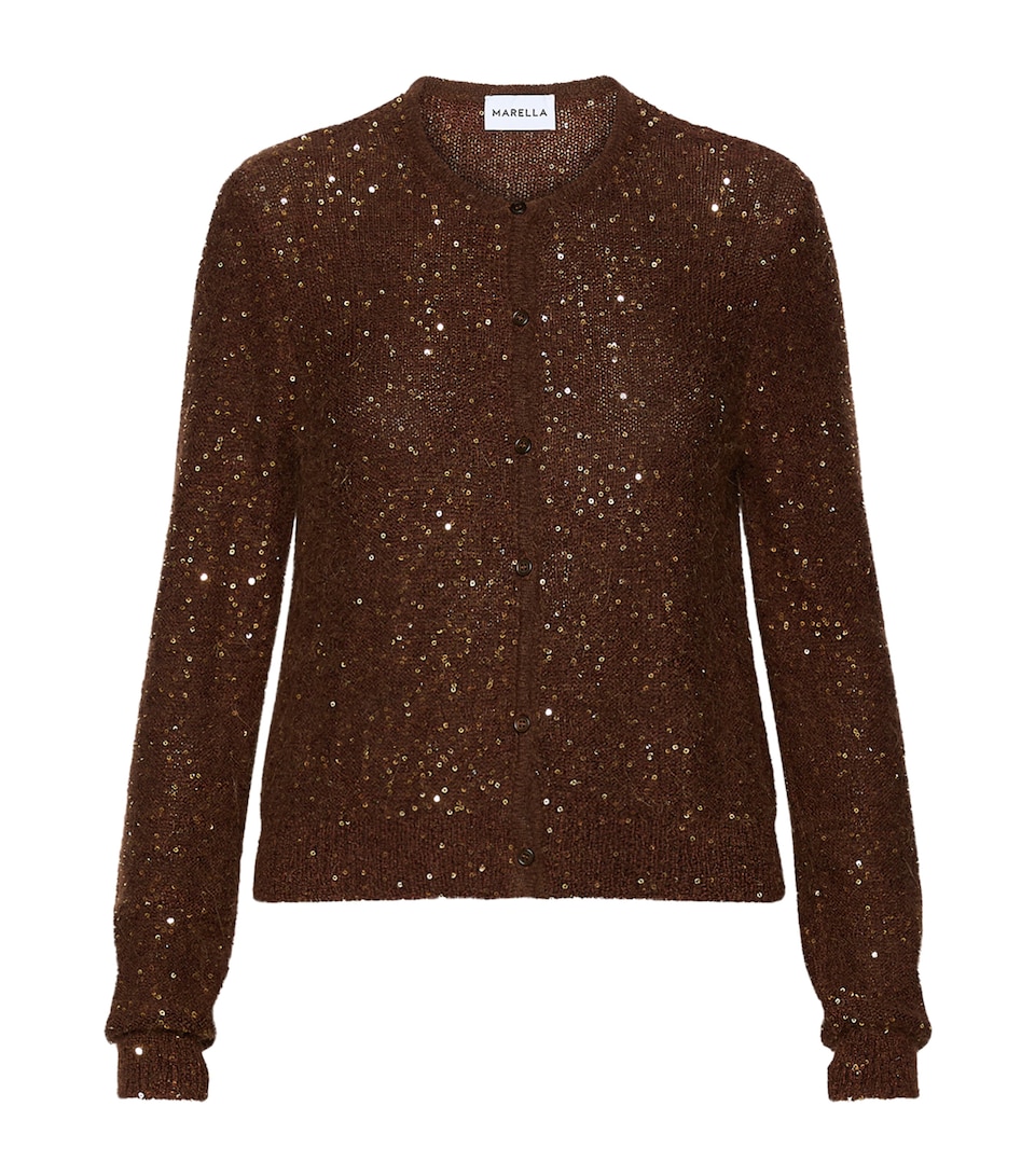Marella Womens Sequin-Embellished Cardigan Brown