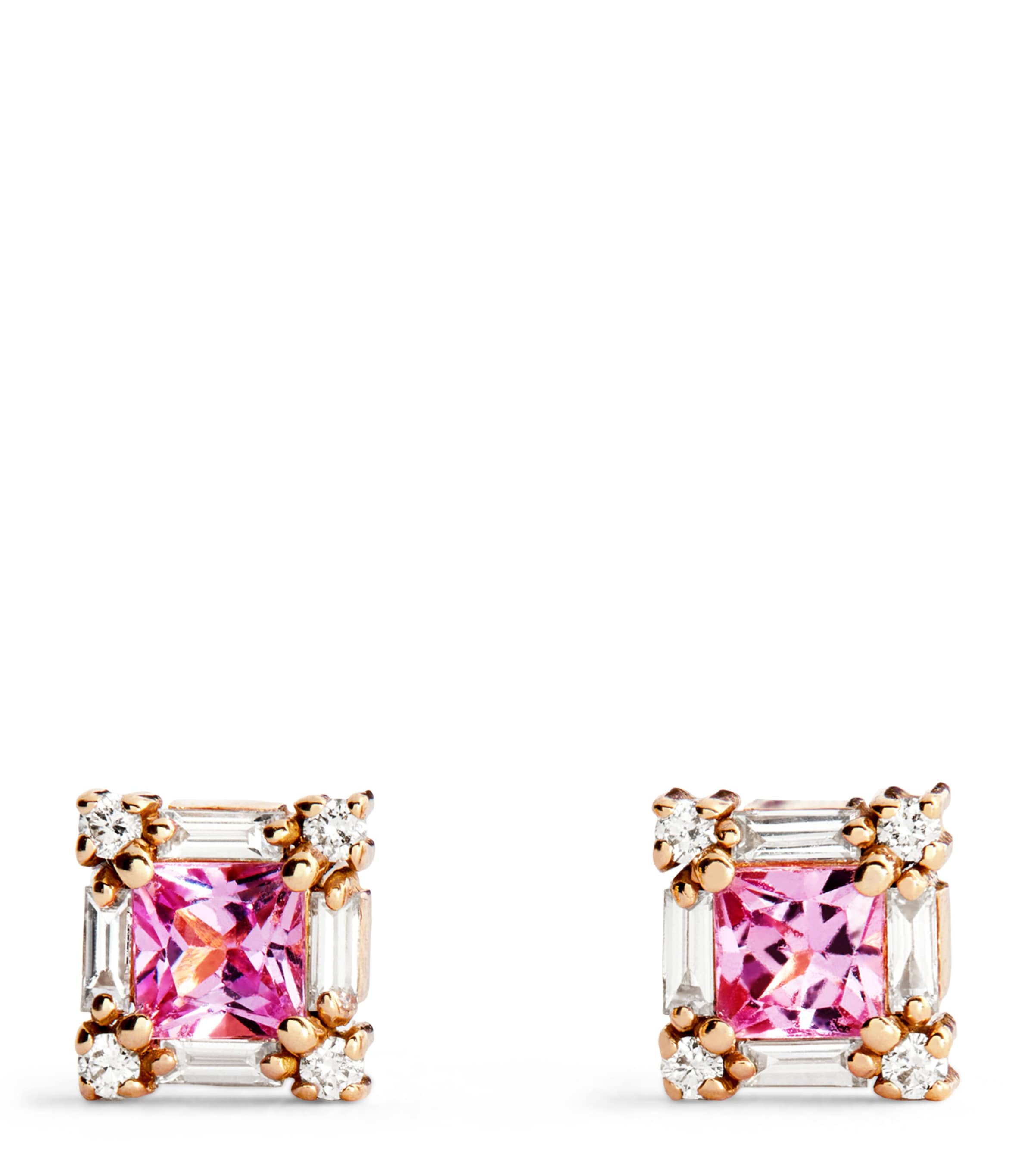 Suzanne Kalan Rose Gold, Diamond and Pink Sapphire Mini Princess Stud Earrings Rg/p