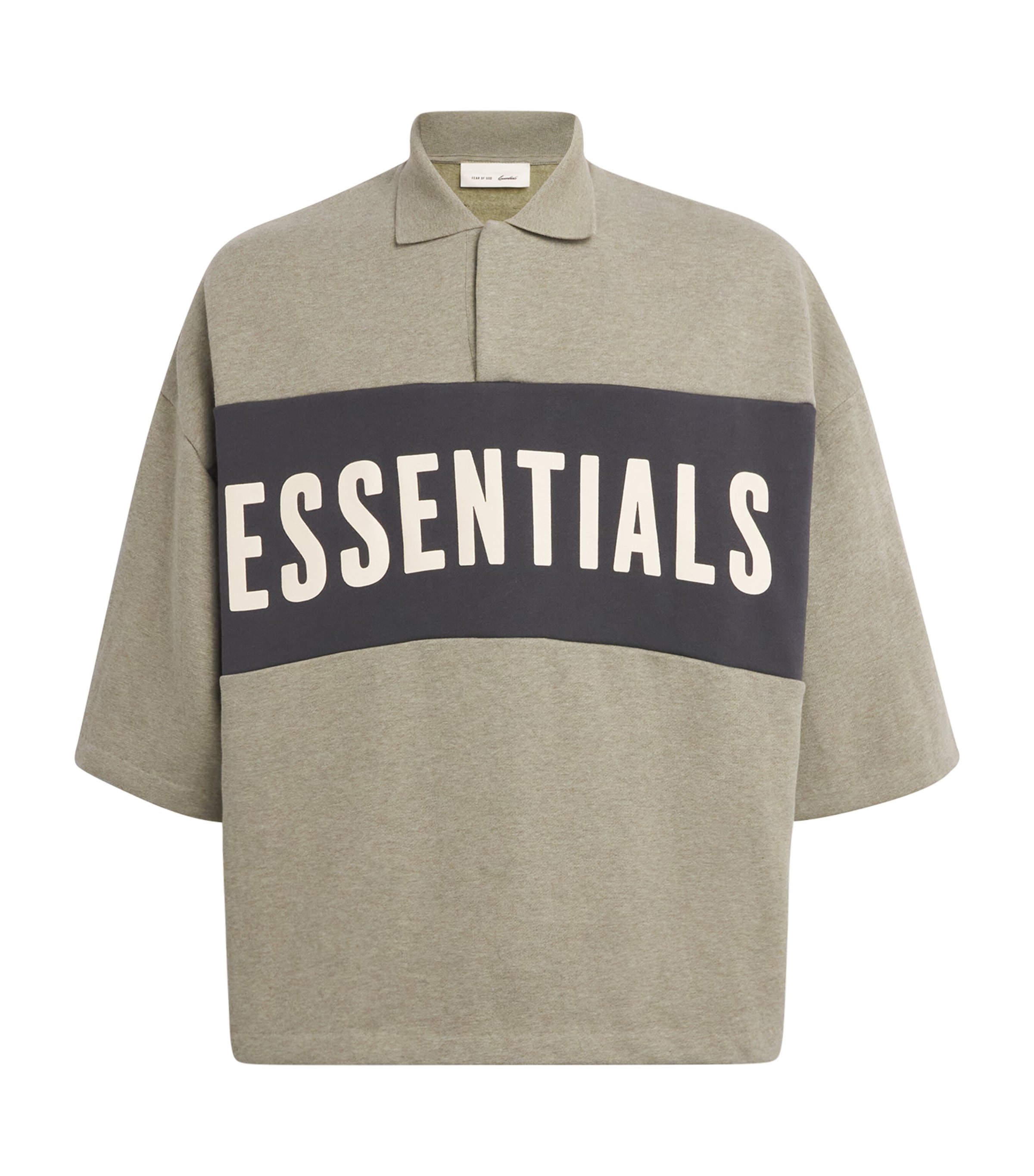 FEAR OF GOD ESSENTIALS Mens Cropped Relaxed Polo Shirt Sel Htr/irn Gry
