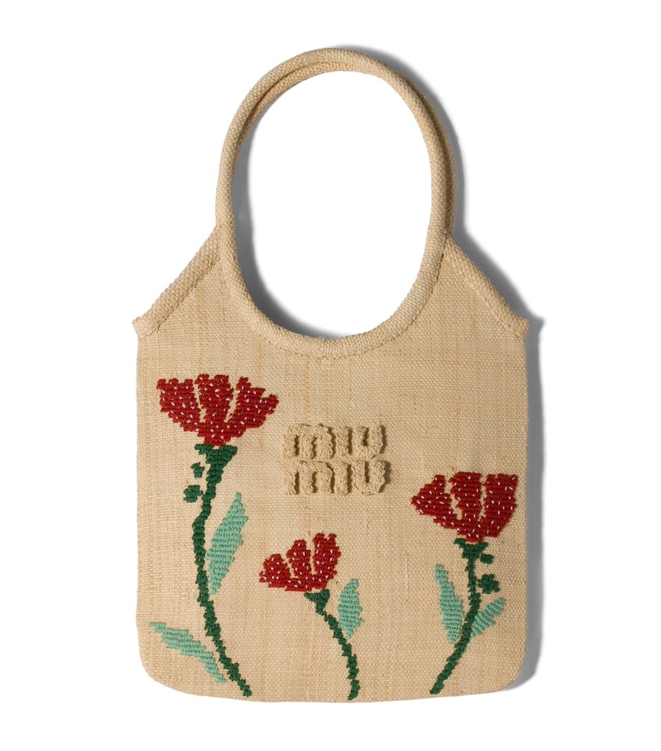 Miu Miu Raffia Ivy Tote Bag Neutral