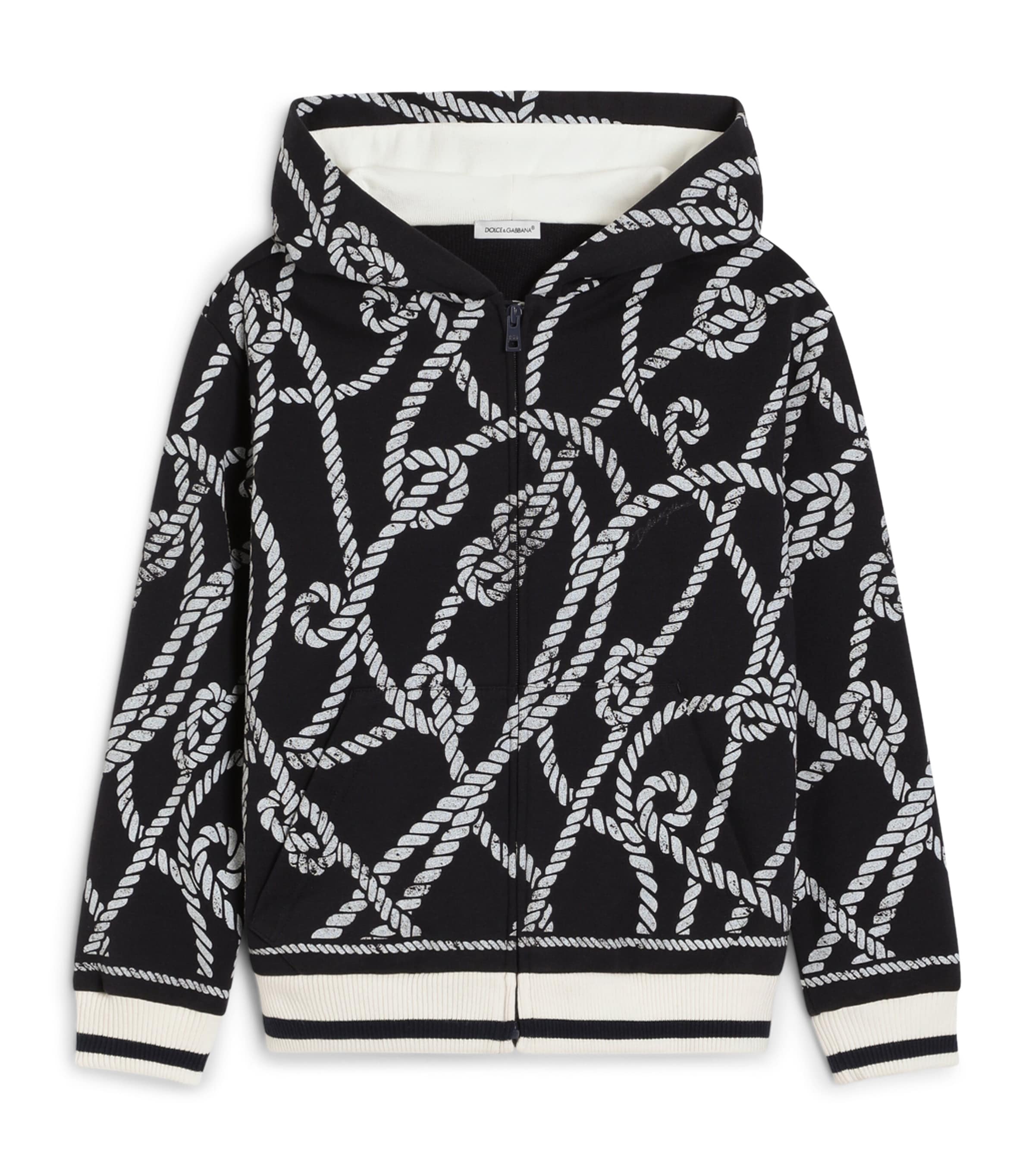 Dolce&Gabbana Kids Cotton Marina Print Hoodie (8-14 Years) Corde F.blu