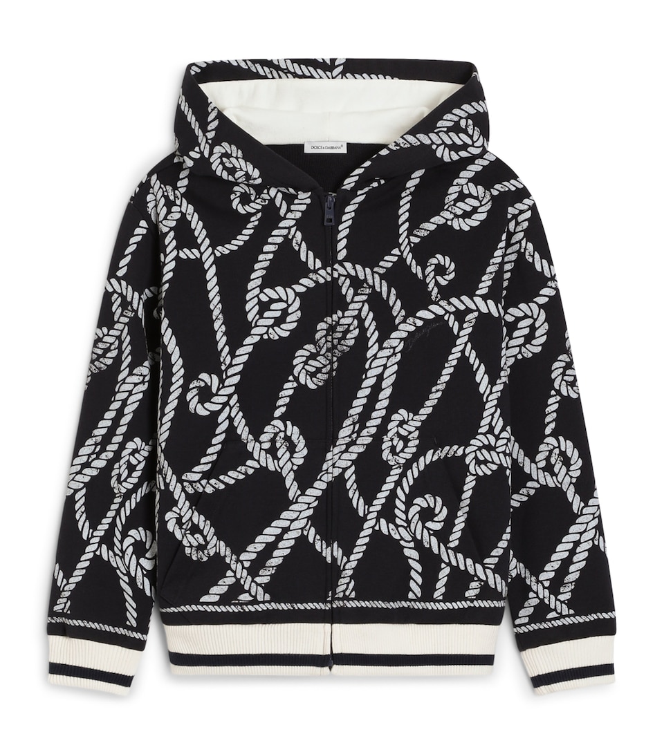 Dolce&Gabbana Kids Cotton Marina Print Hoodie (8-14 Years) Corde F.blu