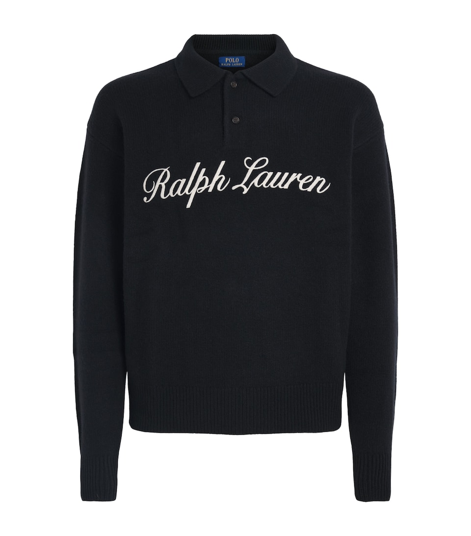 Polo Ralph Lauren Mens Wool-Alpaca Logo Polo Sweater Polo Black