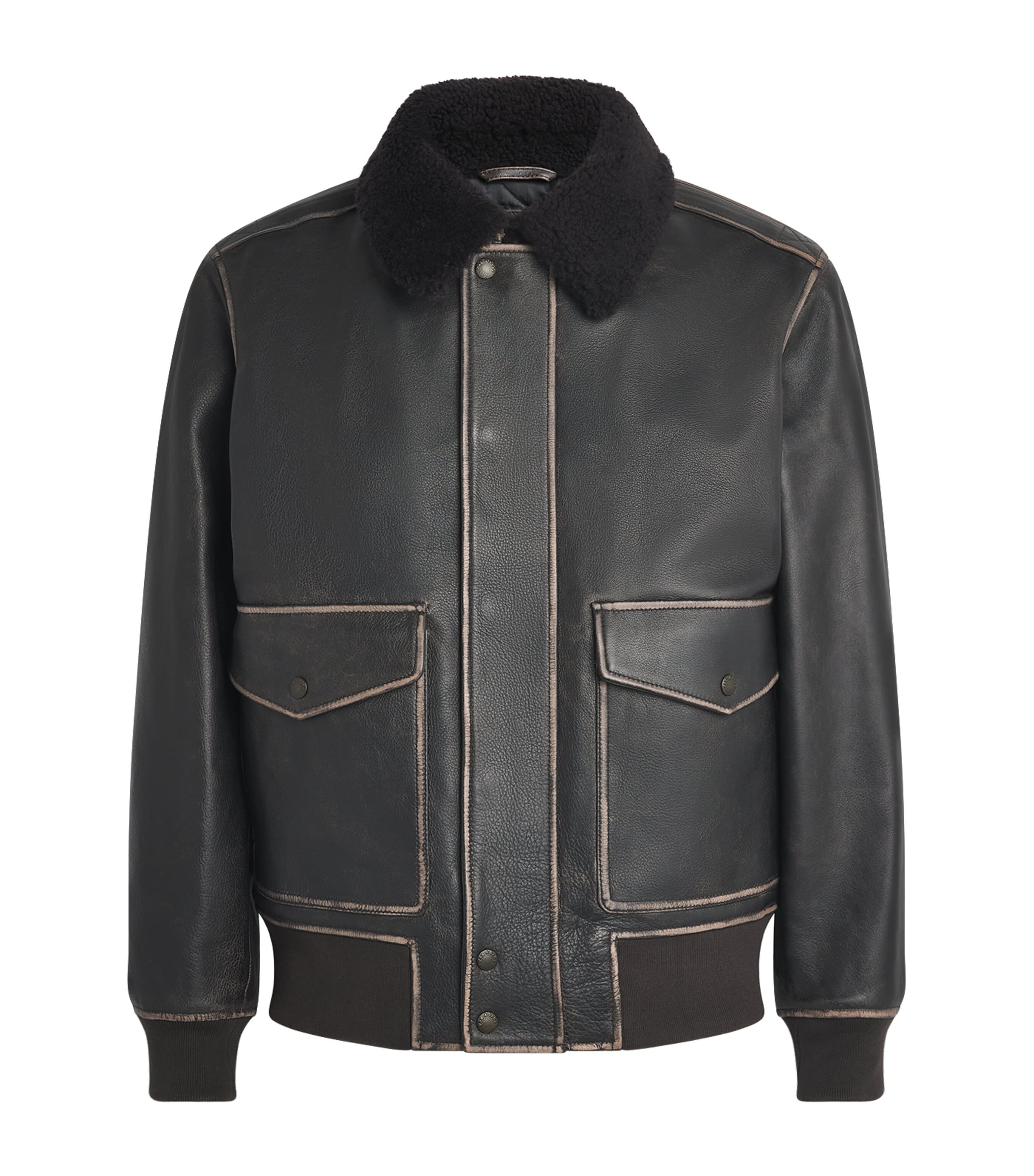 Rag & Bone Mens Leather Shearling-Collar Bomber Jacket Brown