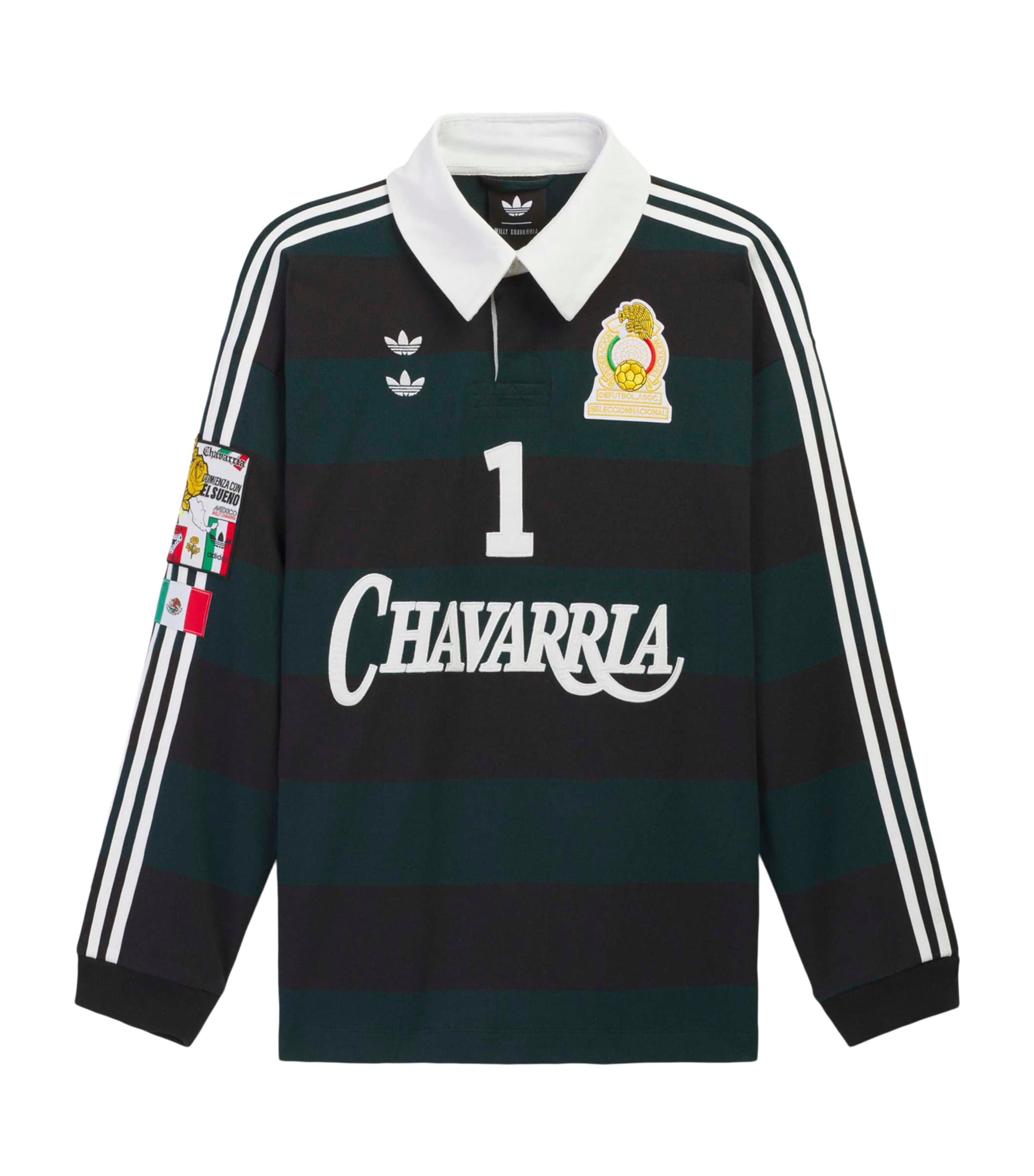 Willy Chavarria Mens x adidas Originals Mexico Rugby Shirt Black/aurora Ivy