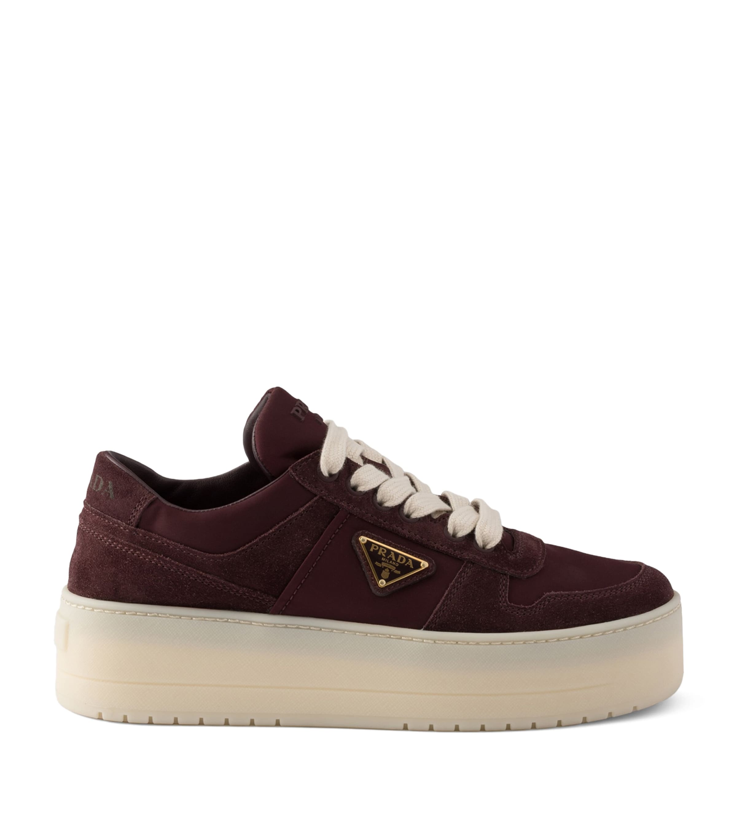Prada Suede and Re-Nylon Downtown Bold Sneakers Burgundy
