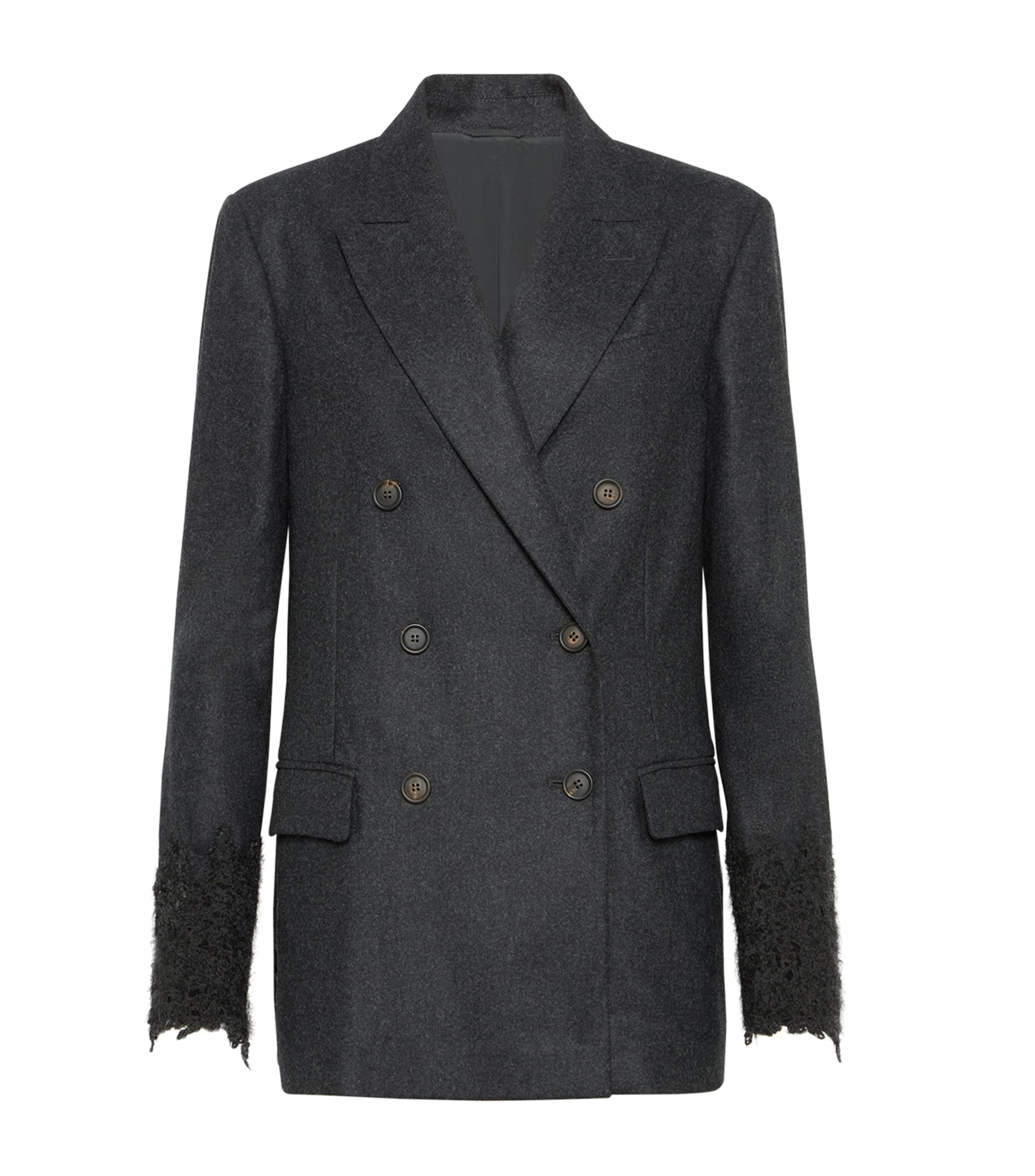 Lace-Detail Double-Breasted Blazer