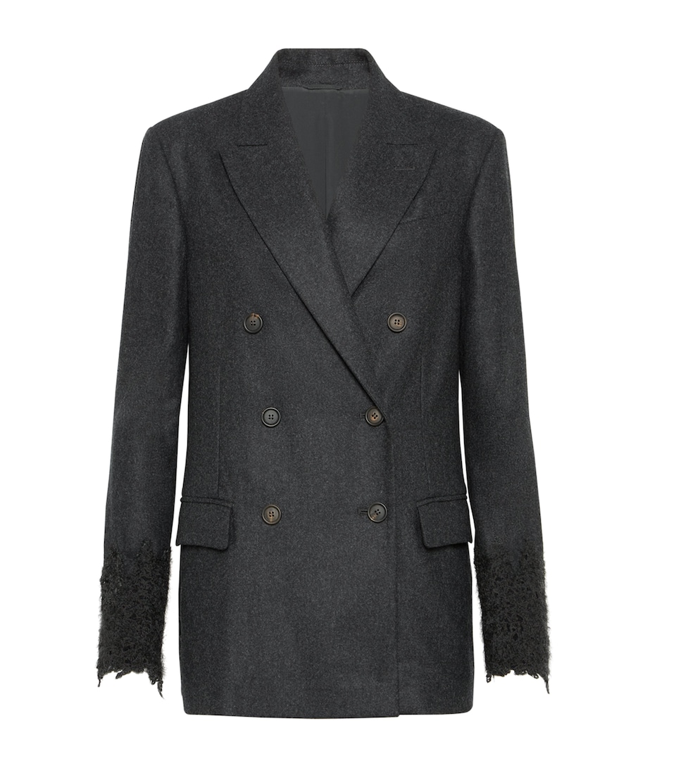 Lace-Detail Double-Breasted Blazer