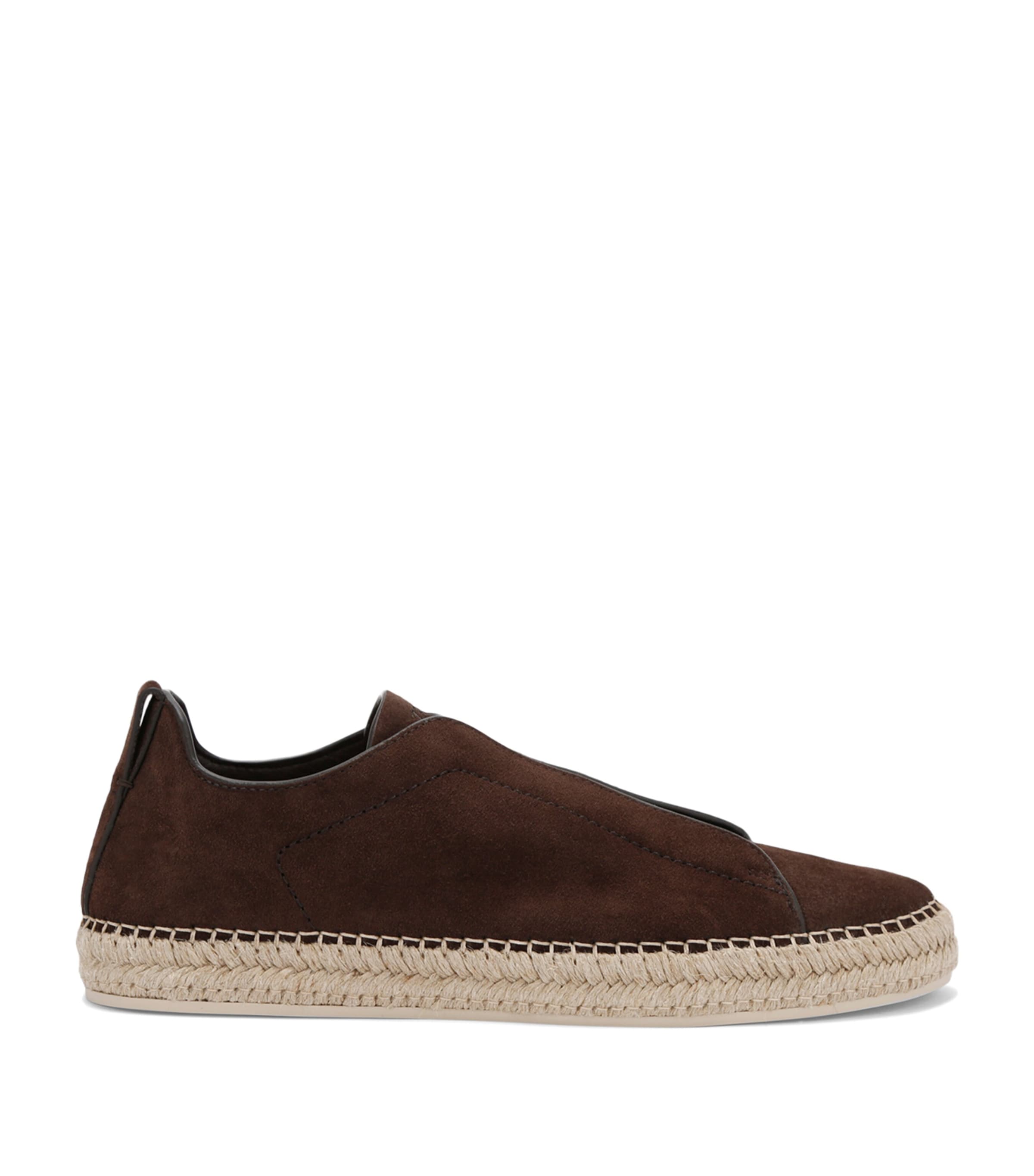 Zegna Suede Triple Stitch Espadrilles Dark Brown
