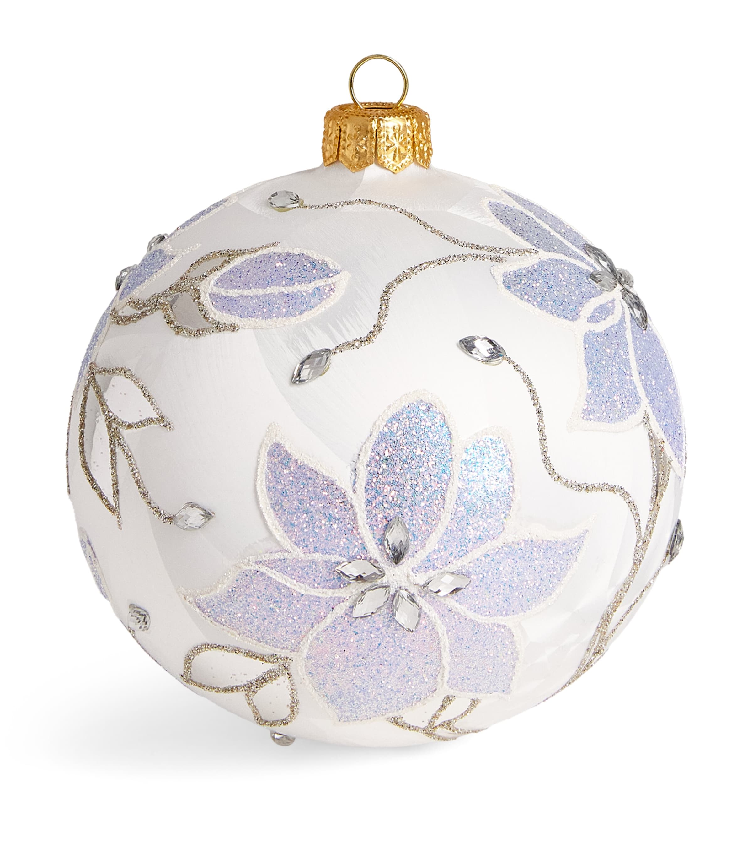 Harrods Glitter Floral Bauble White Satin Matt