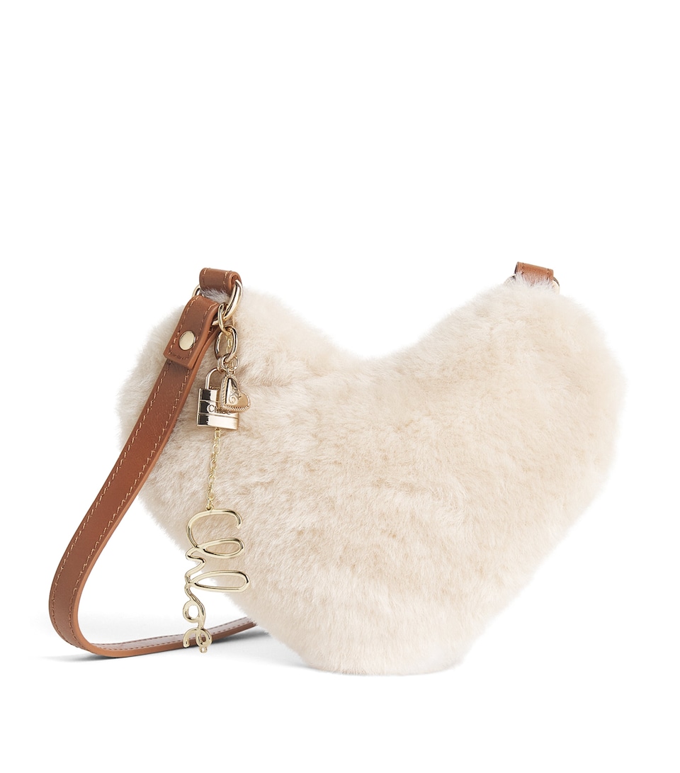 Chloé Kids Faux Fur Heart Cross-Body Bag Beige/sand