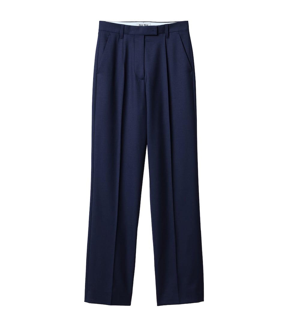Miu Miu Womens Fleece Wool Straight Trousers Blue
