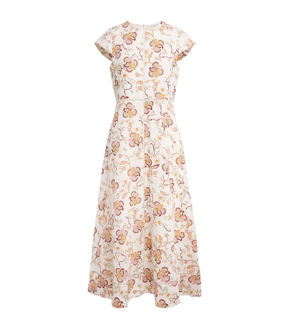 ME+EM Womens Creaseless Linen-Blend Midi Dress Light Cream/multi