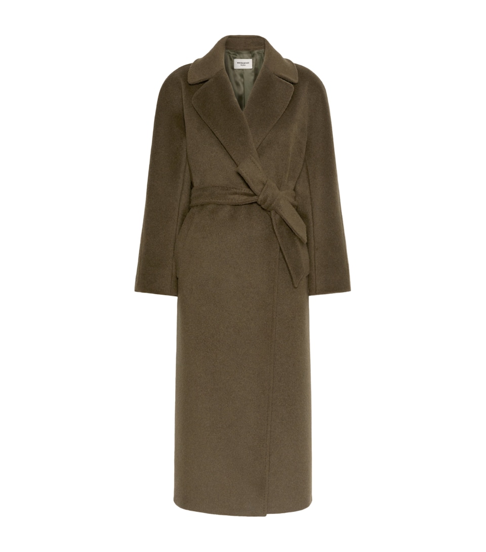 Weekend Max Mara Womens Wool-Blend Belted Coat Kaki