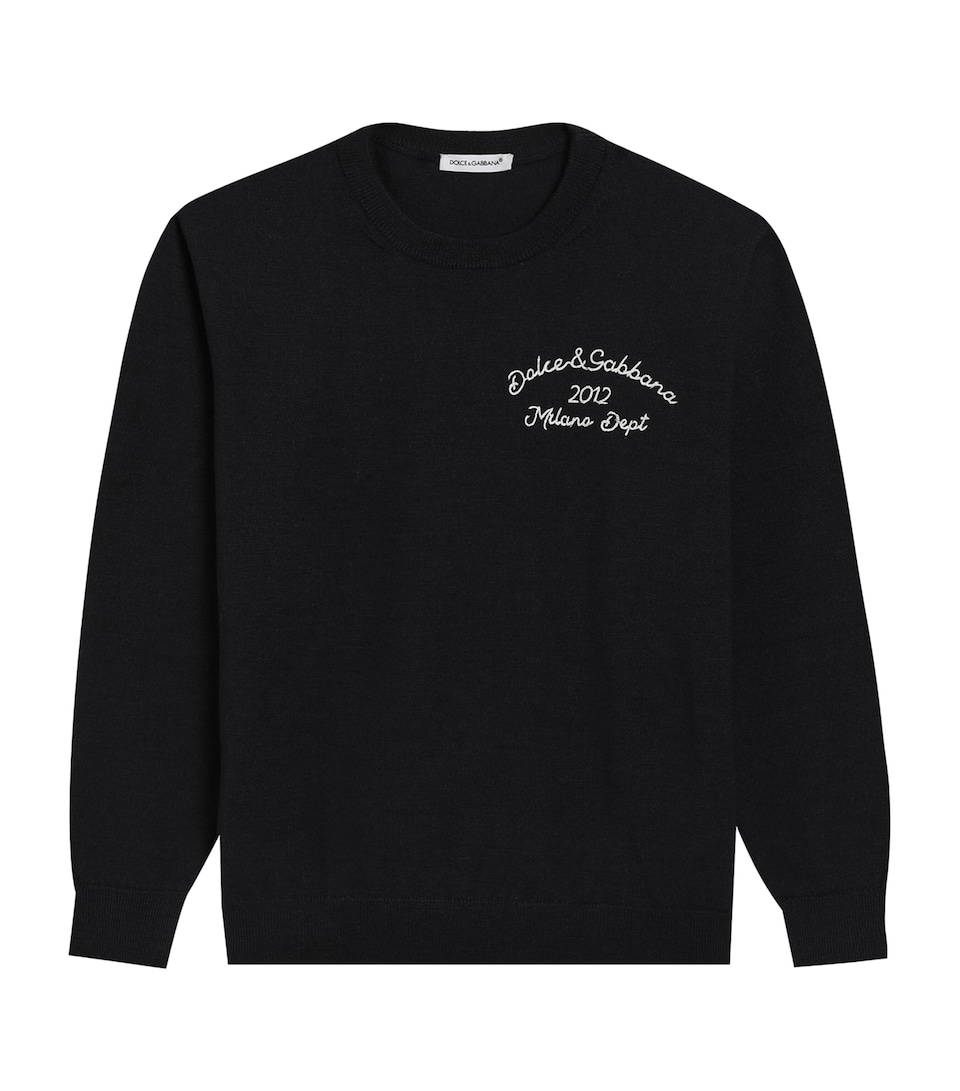 Dolce&Gabbana Kids Virgin Wool Logo Sweater (8-12 Years) Navy Blue